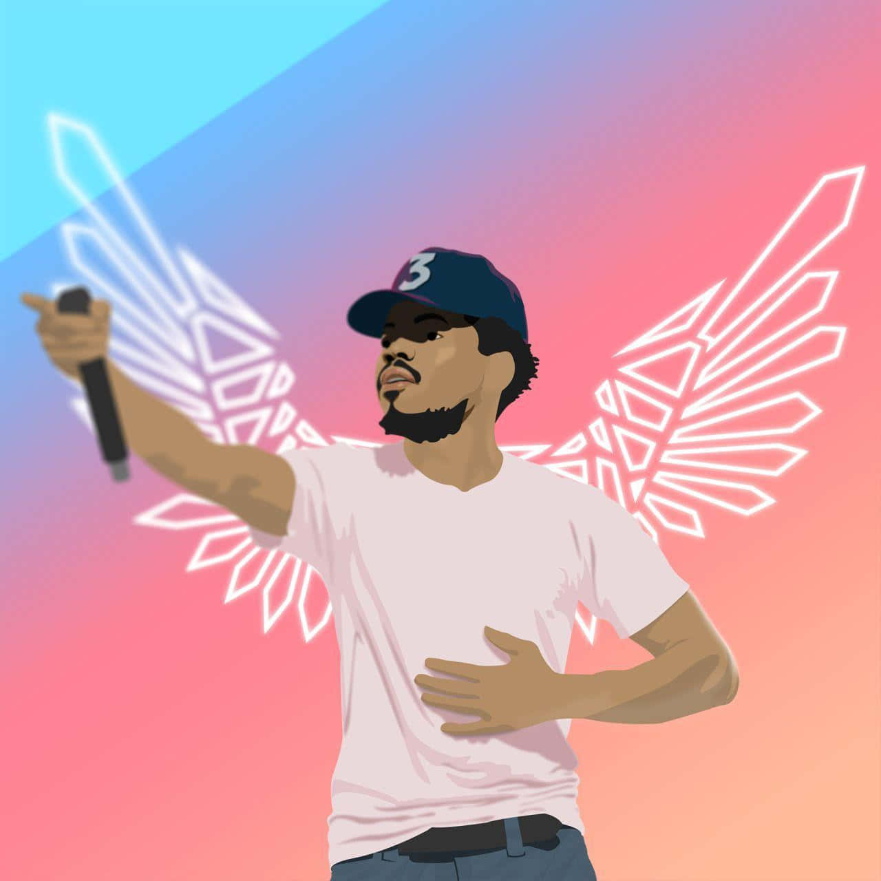 Cartoon Rapper, geometric wings, microphone, HD Desktop Wallpaper
