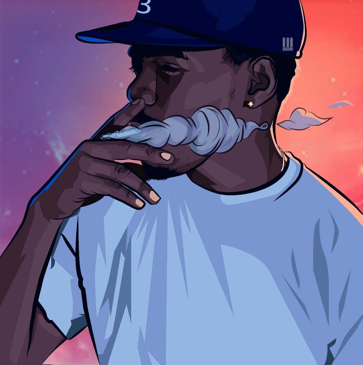 cartoon version of a Rapper, cap, vibrant purple and orange gradient sky, HD Phone Wallpaper