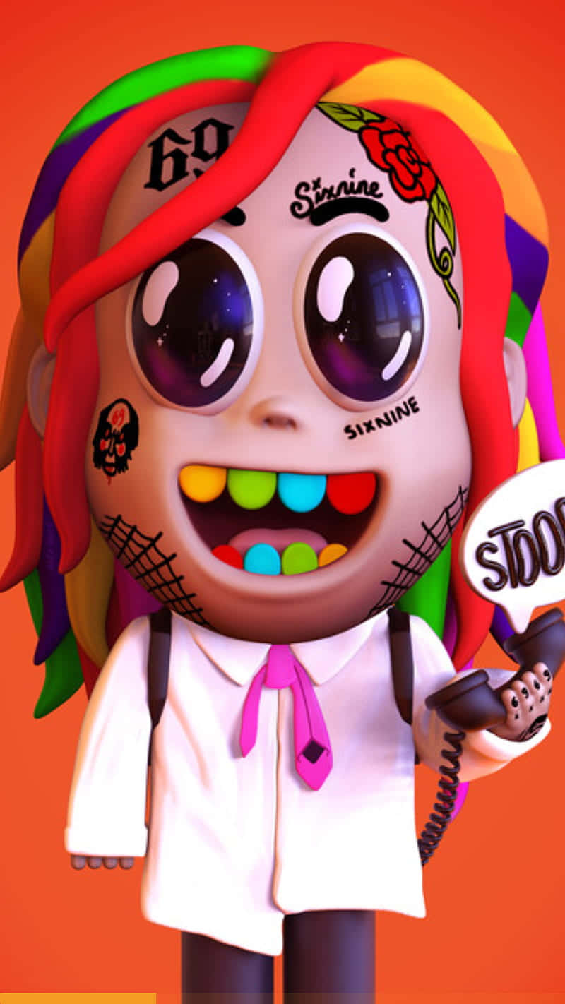 69 rapper, rainbow hair, colorful teeth, HD Phone Wallpaper