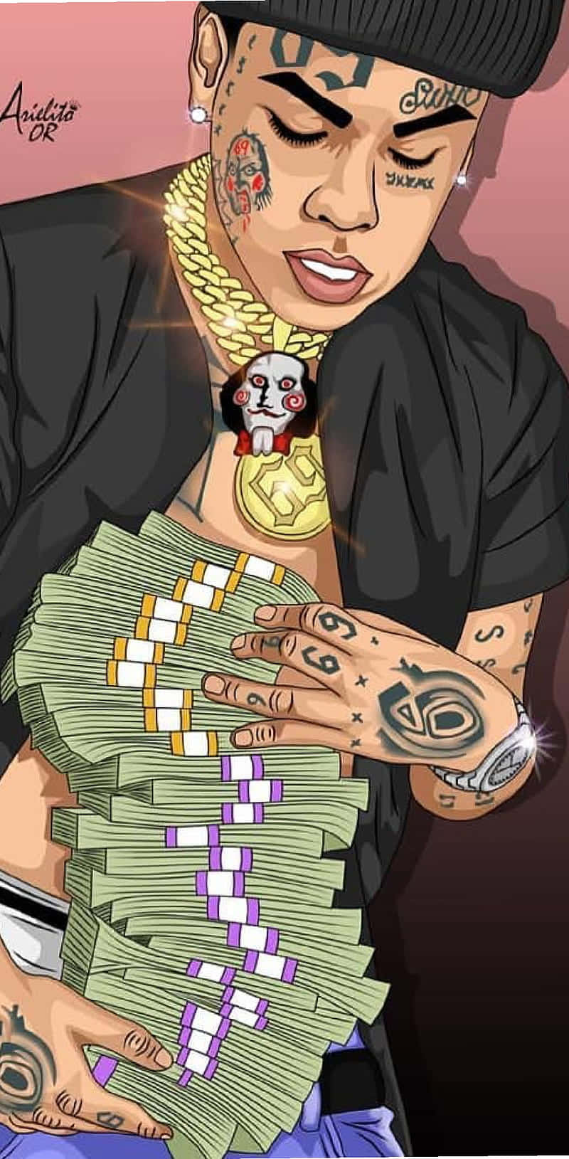 69 rapper, black beanie, green cash, HD Phone Wallpaper