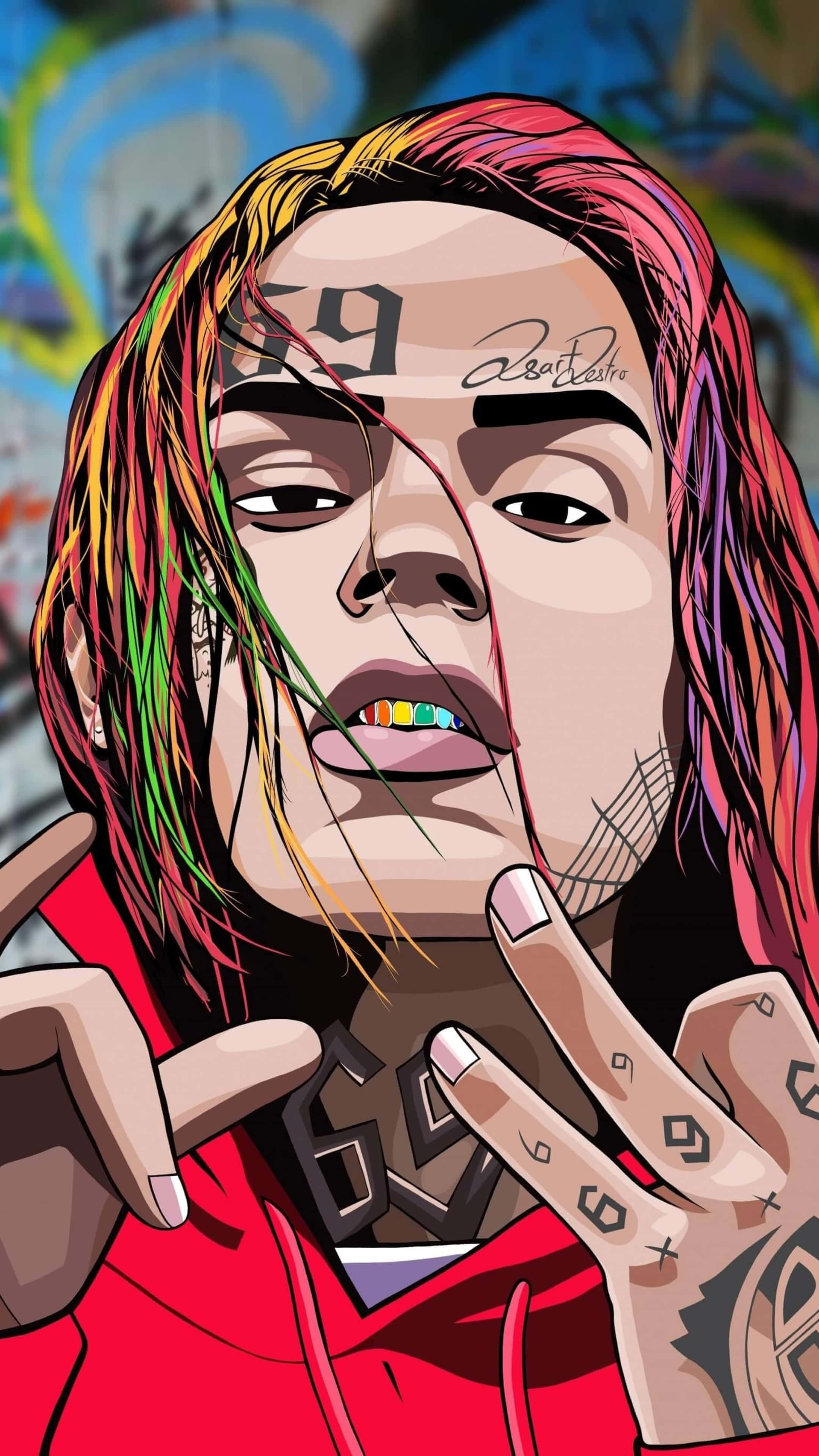 rainbow hair, tattoos, red hoodie, 4K Phone Wallpaper