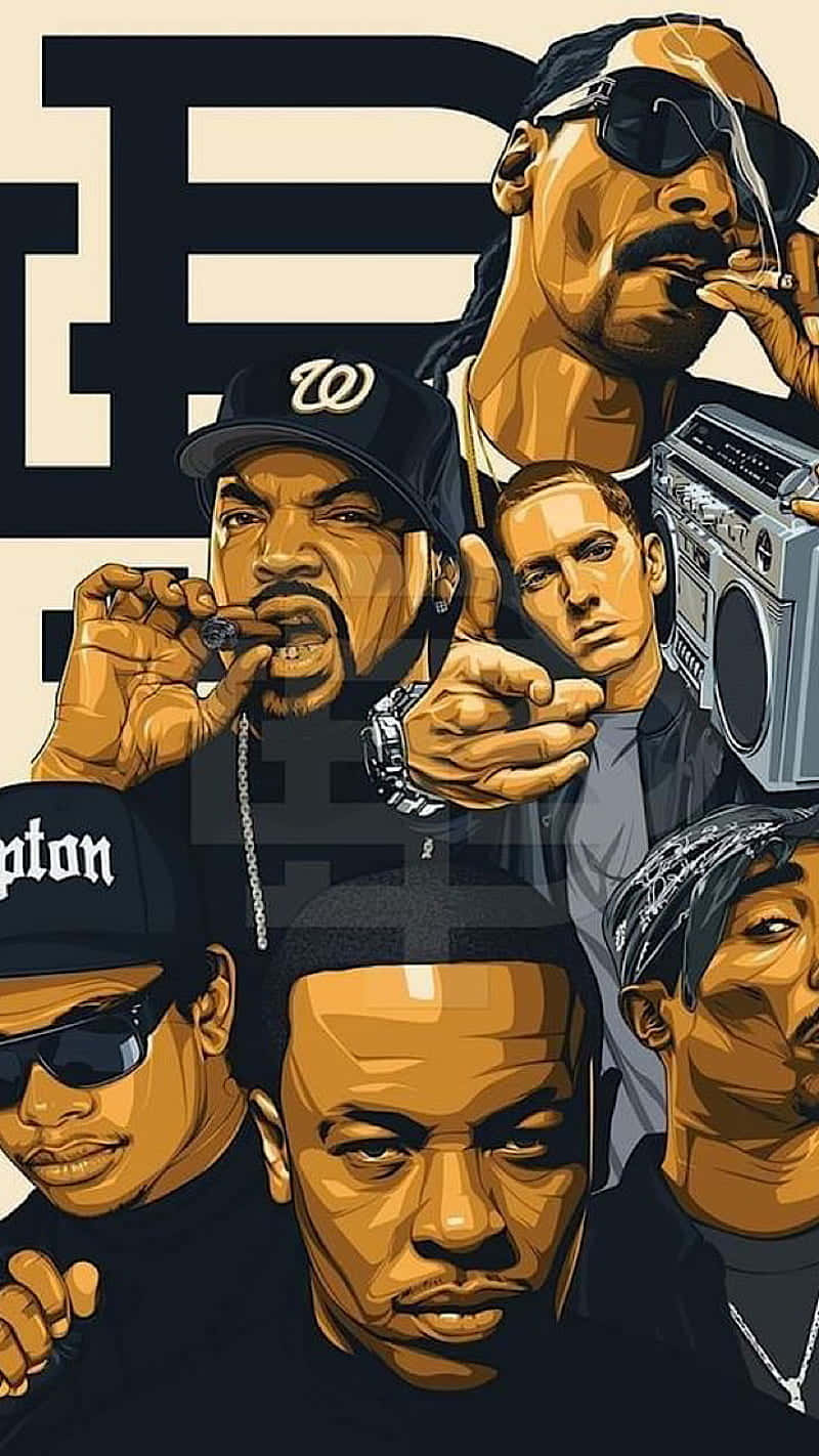 Dope Rapper Cartoon, golden tones, black and beige background, HD Phone Wallpaper