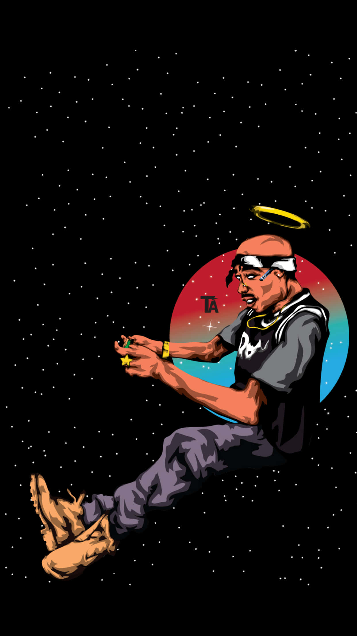 Cartoon Rapper, halo, starry black sky, Full HD Phone Wallpaper