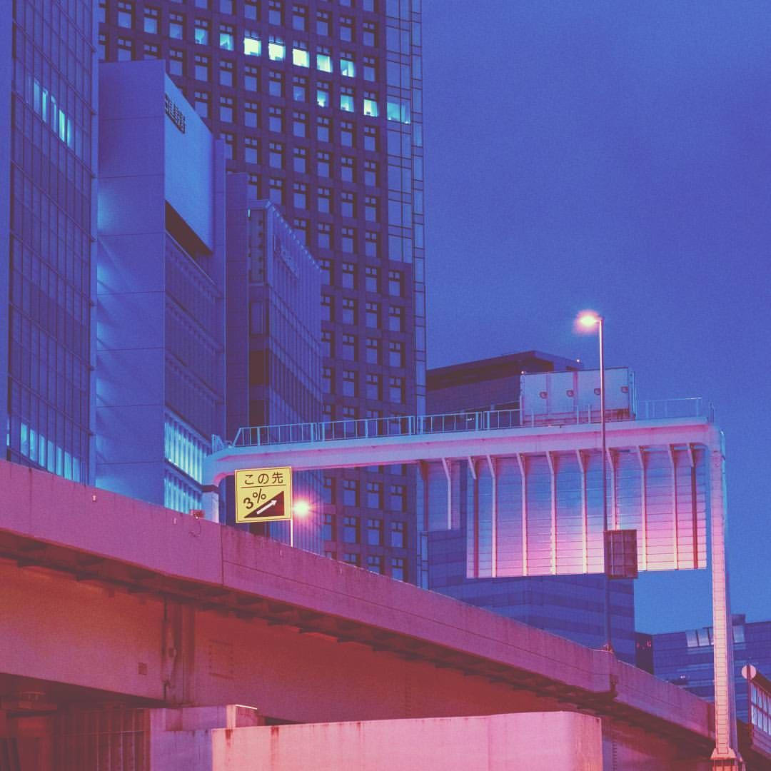80s anime aesthetic, city street, bridge, SD Desktop Wallpaper