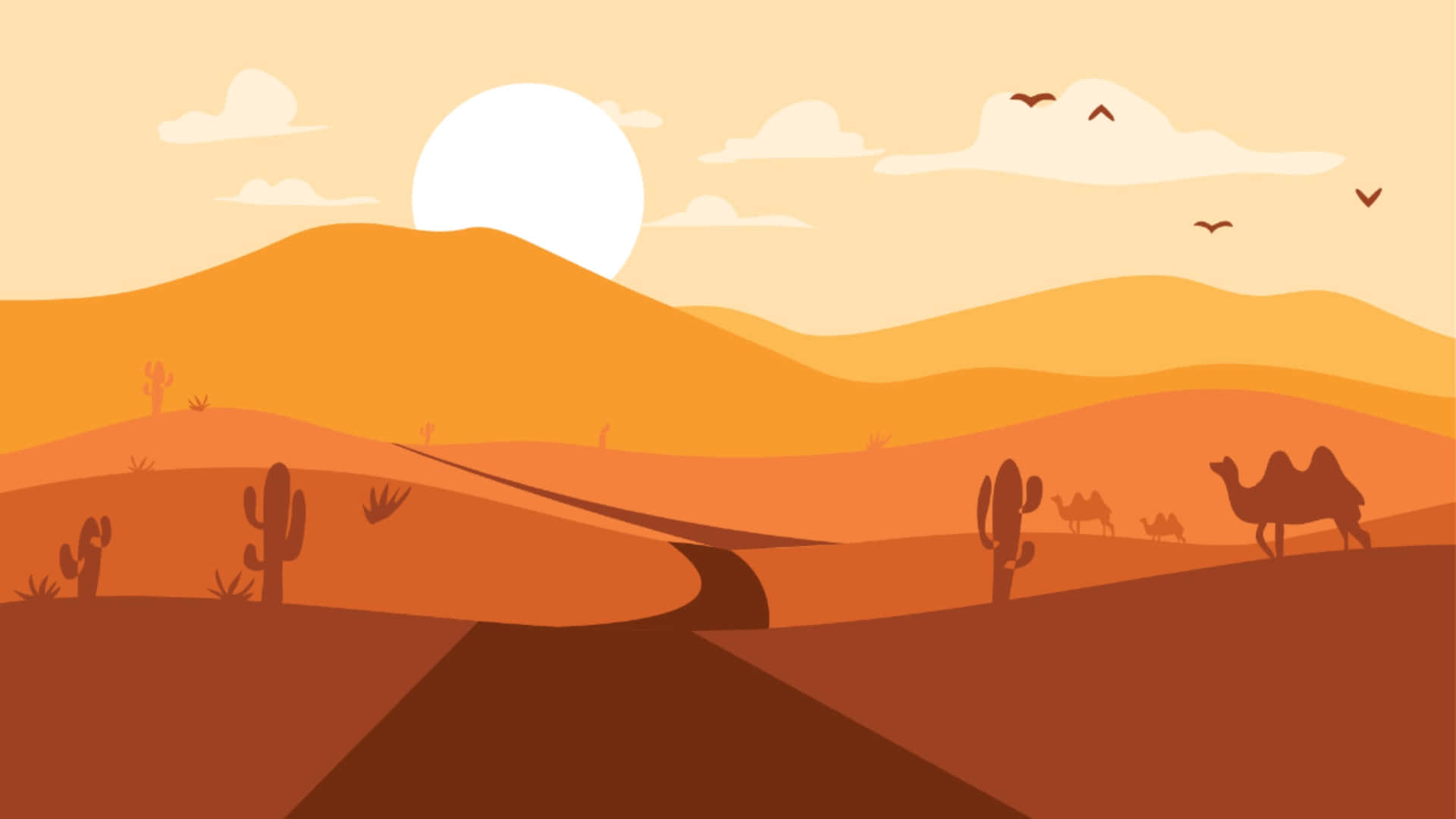 Desert Road, sunset, orange dunes, Full HD Desktop Wallpaper