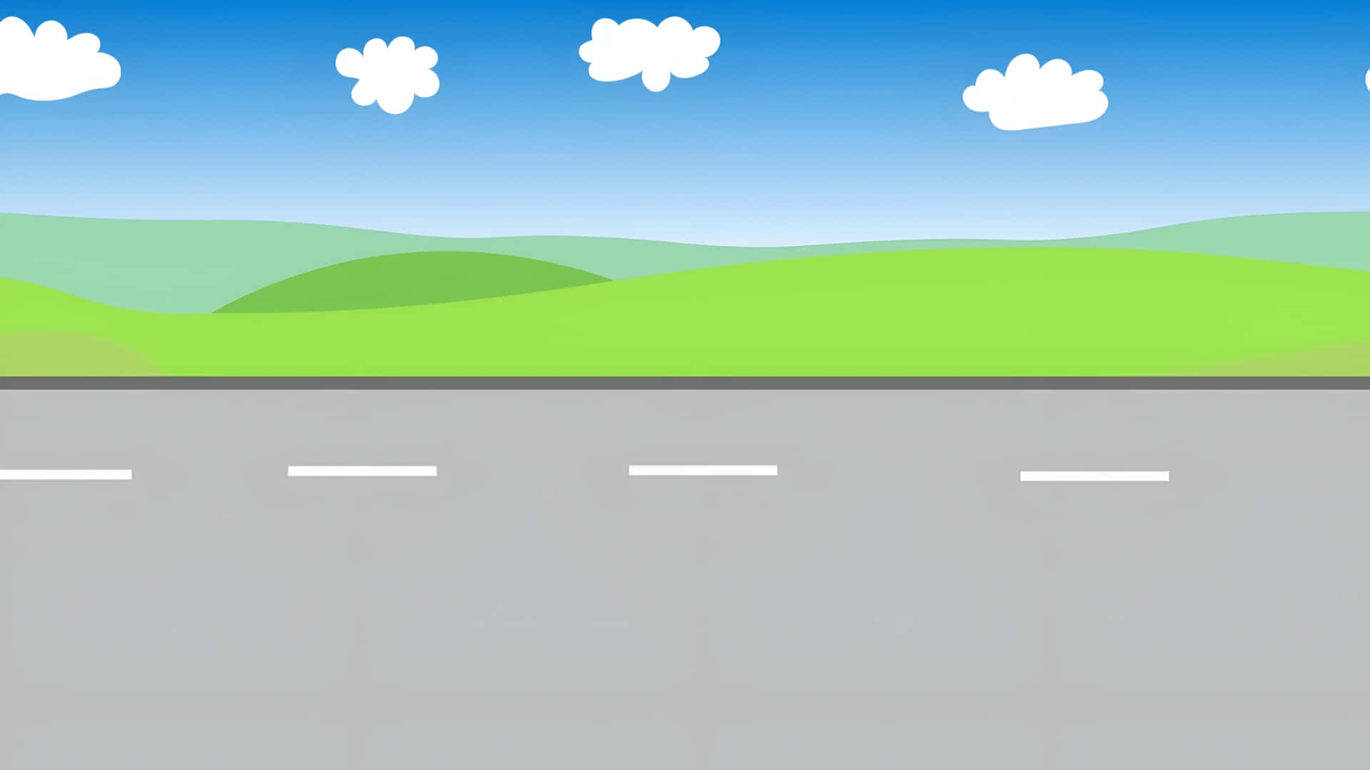 Cartoon Road, green hills, gray road, Full HD Desktop Wallpaper