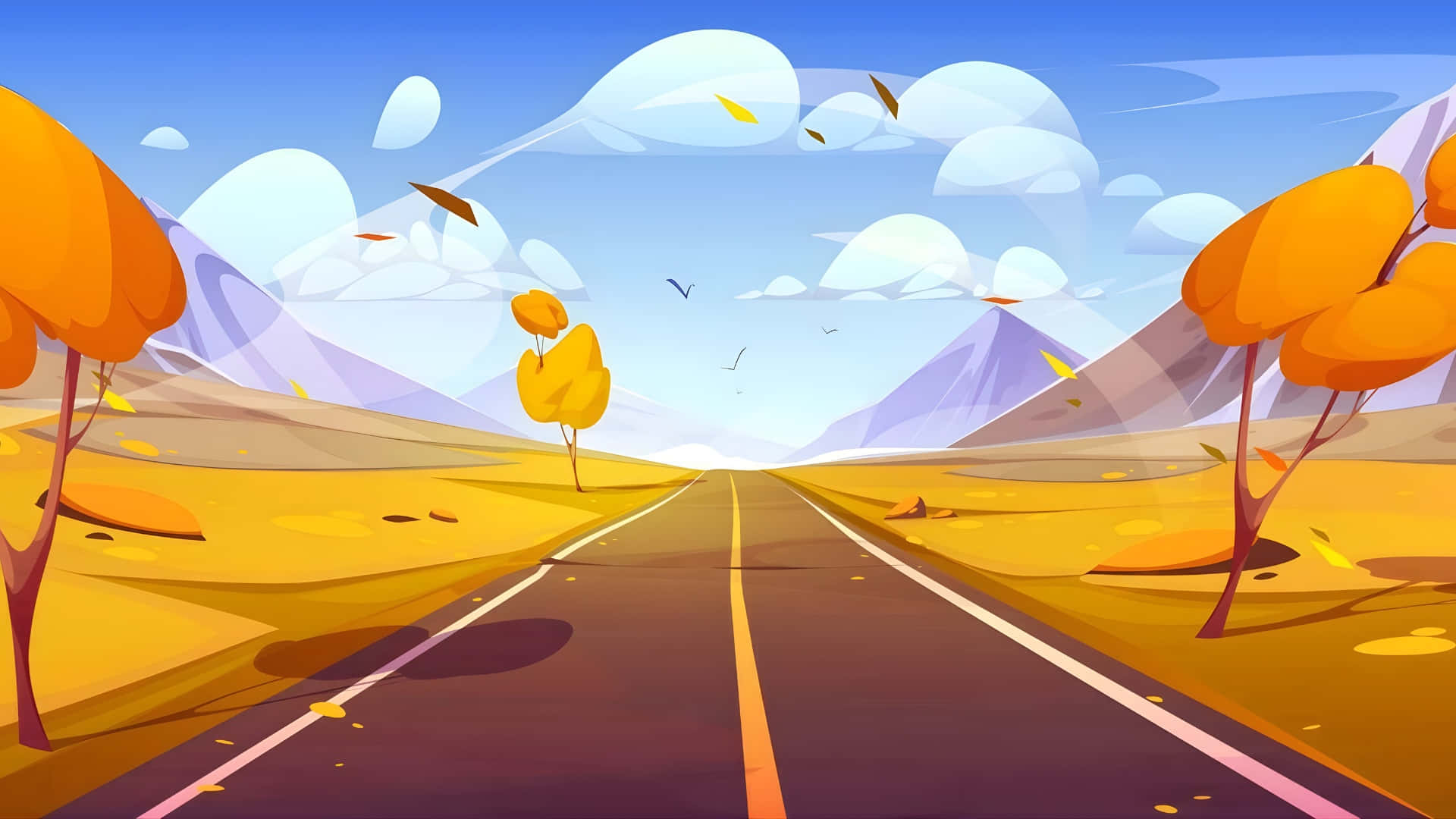 autumn landscape, winding road, orange trees, Full HD Desktop Wallpaper