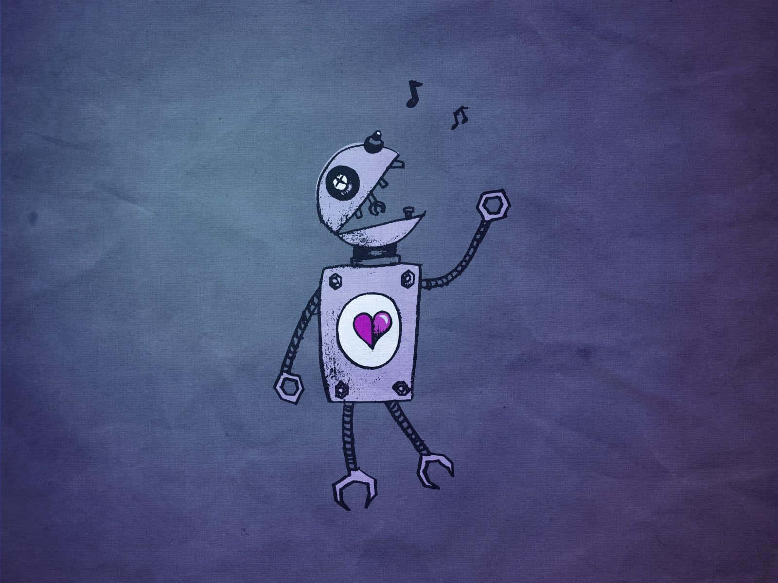 Cartoon Robot, purple robot, heart emblem, HD Desktop Wallpaper