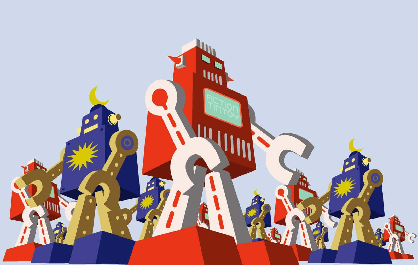 Cartoon Robot, red, blue, HD Desktop Wallpaper