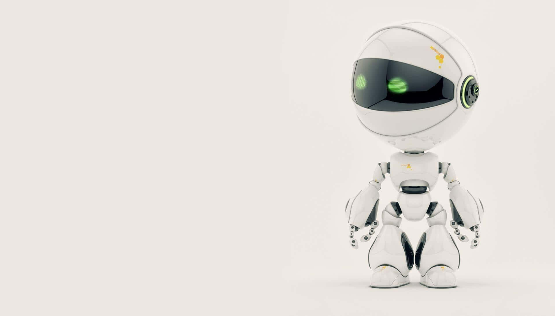 futuristic robot toy, white robot, glowing green eyes, Full HD Desktop Wallpaper