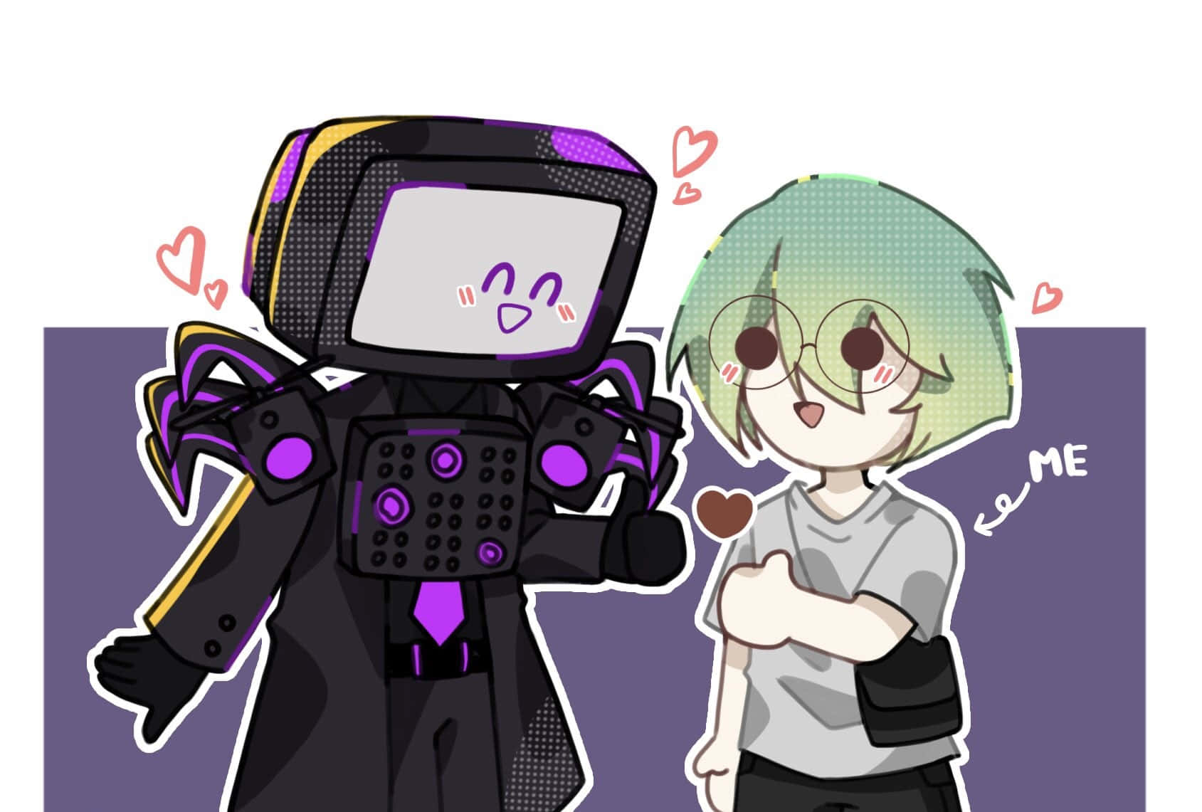 anime robot, TV screen head, purple accents, HD Desktop Wallpaper