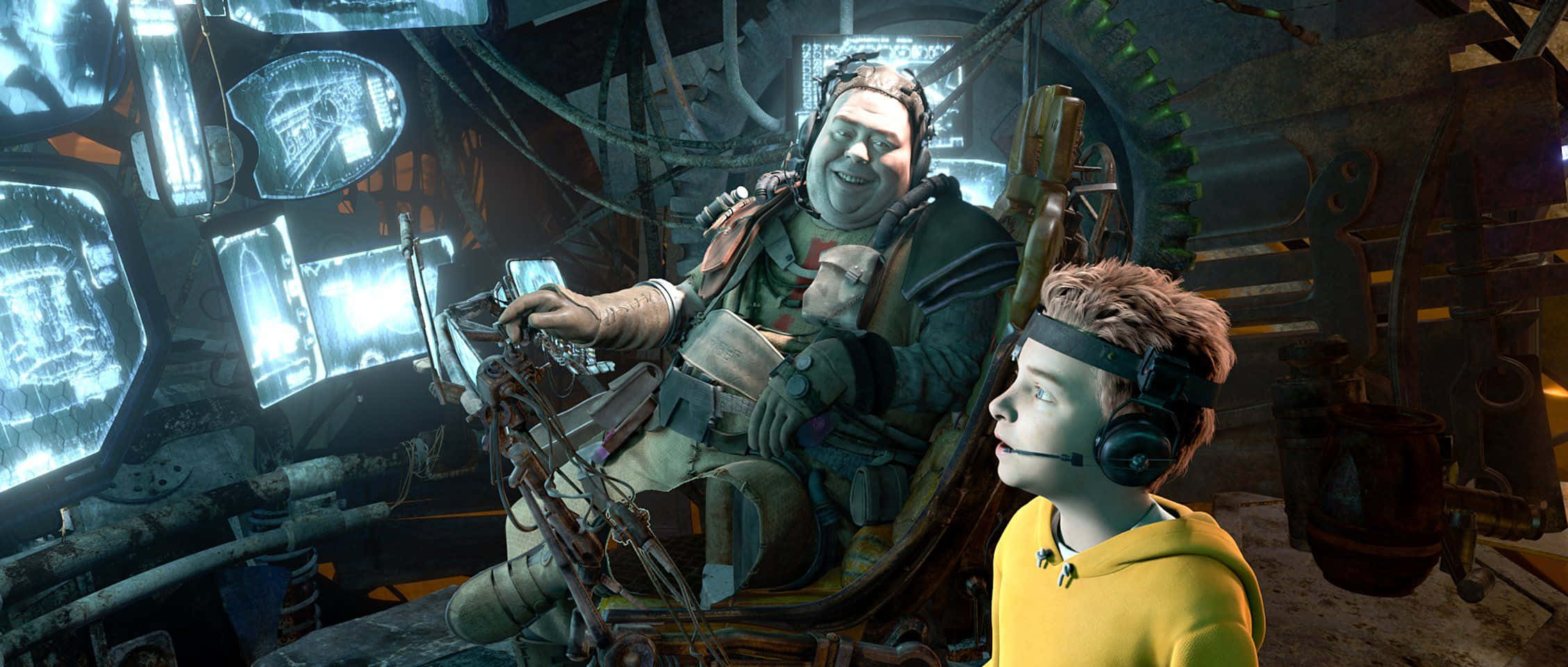 Cartoon Sci-fi, yellow hoodie, headset, Full HD Desktop Wallpaper