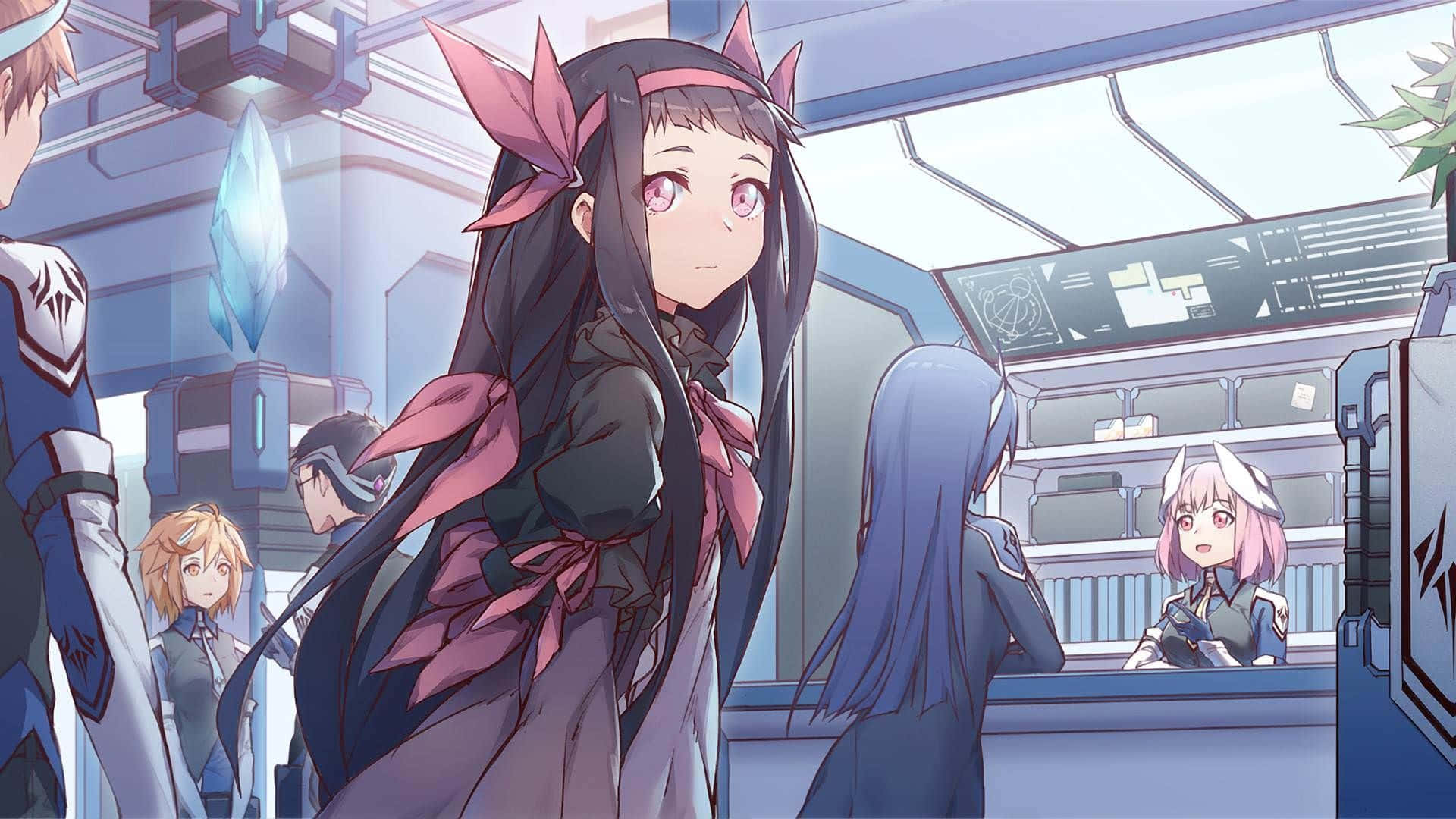 Cartoon Sci-fi, anime girl, pink ribbons, Full HD Desktop Wallpaper