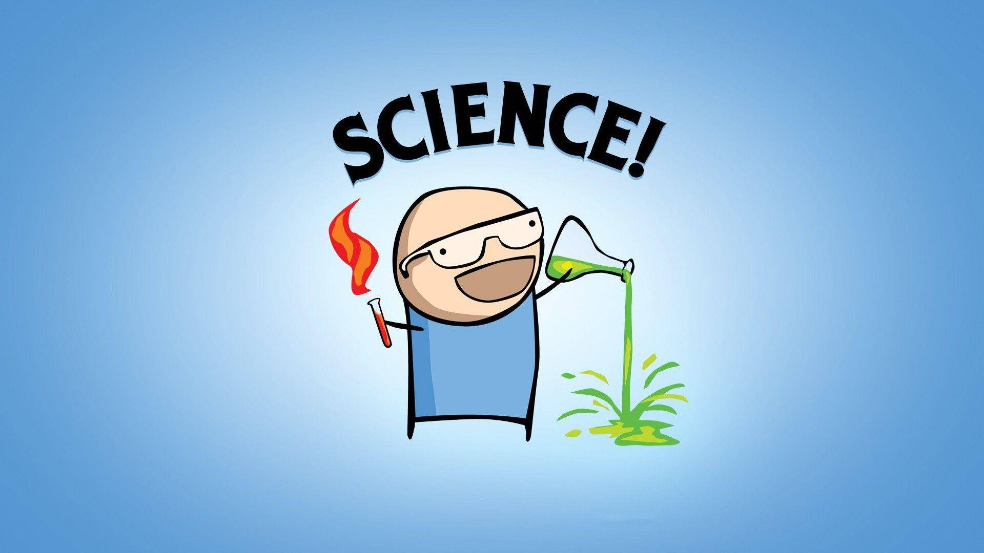 cartoon scientist, goggles, green liquid, Full HD Desktop Wallpaper