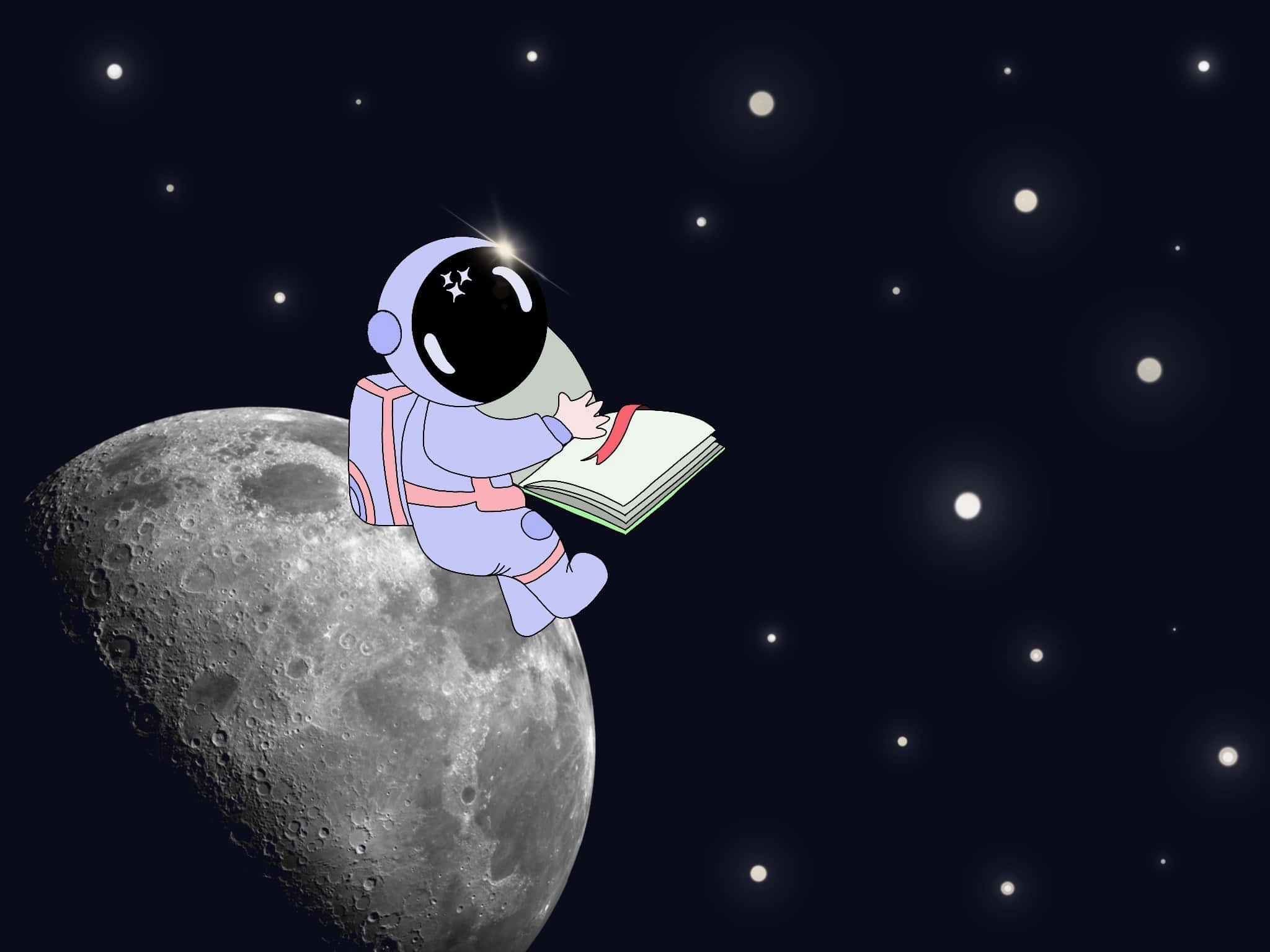 Cartoon Science, moon, starry night sky, Full HD Desktop Wallpaper
