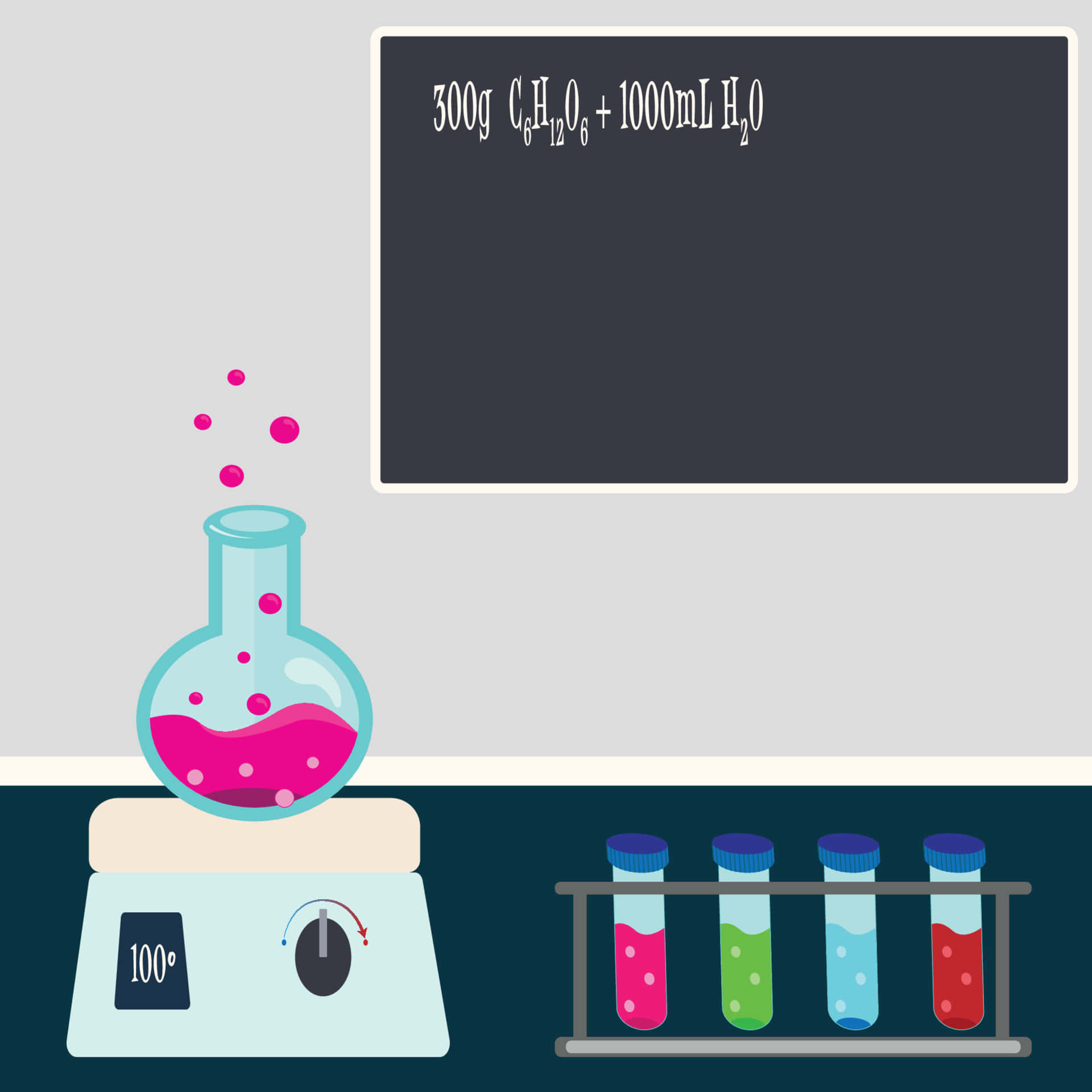 cartoon science, bubbling pink solution, flask, Full HD Desktop Wallpaper