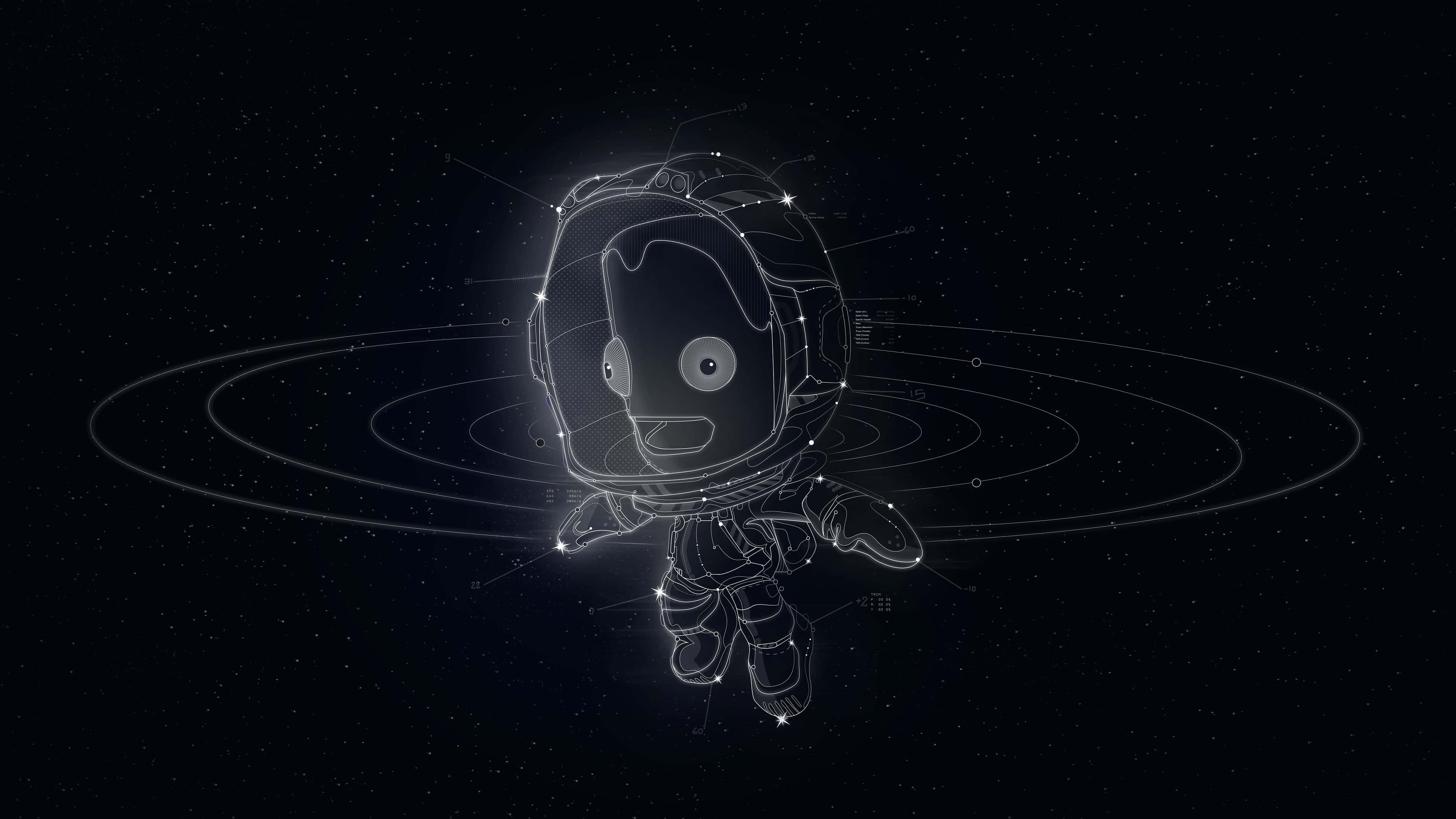 Cartoon Science, 3840 x 2160, glowing wireframe astronaut, 4K Desktop Wallpaper