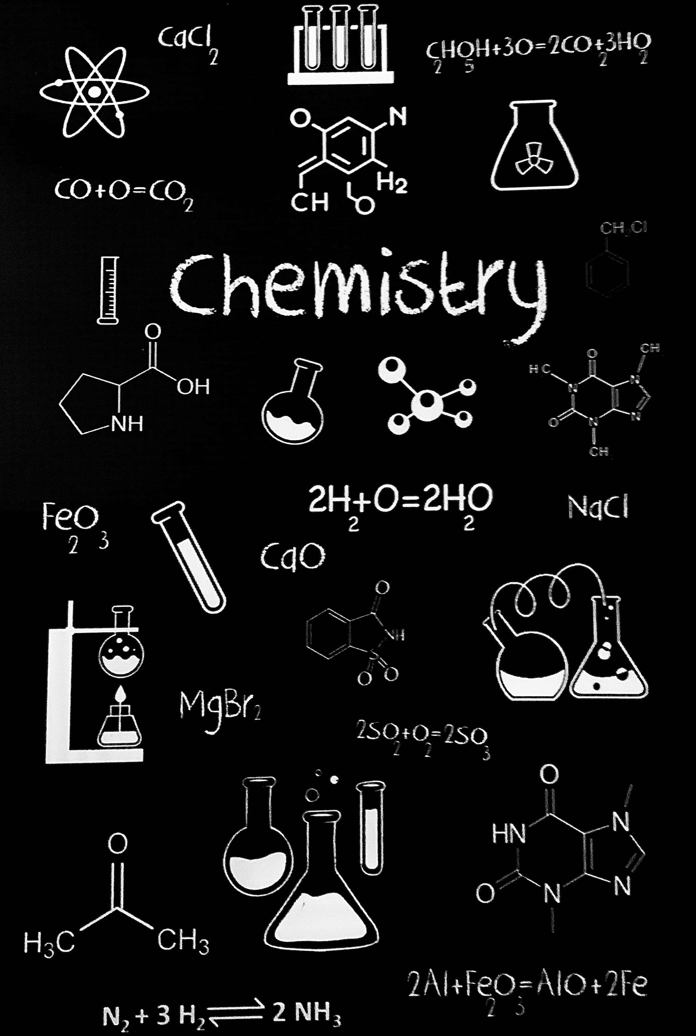 Cartoon Science, blackboard, chemistry formulas, 2K Phone Wallpaper