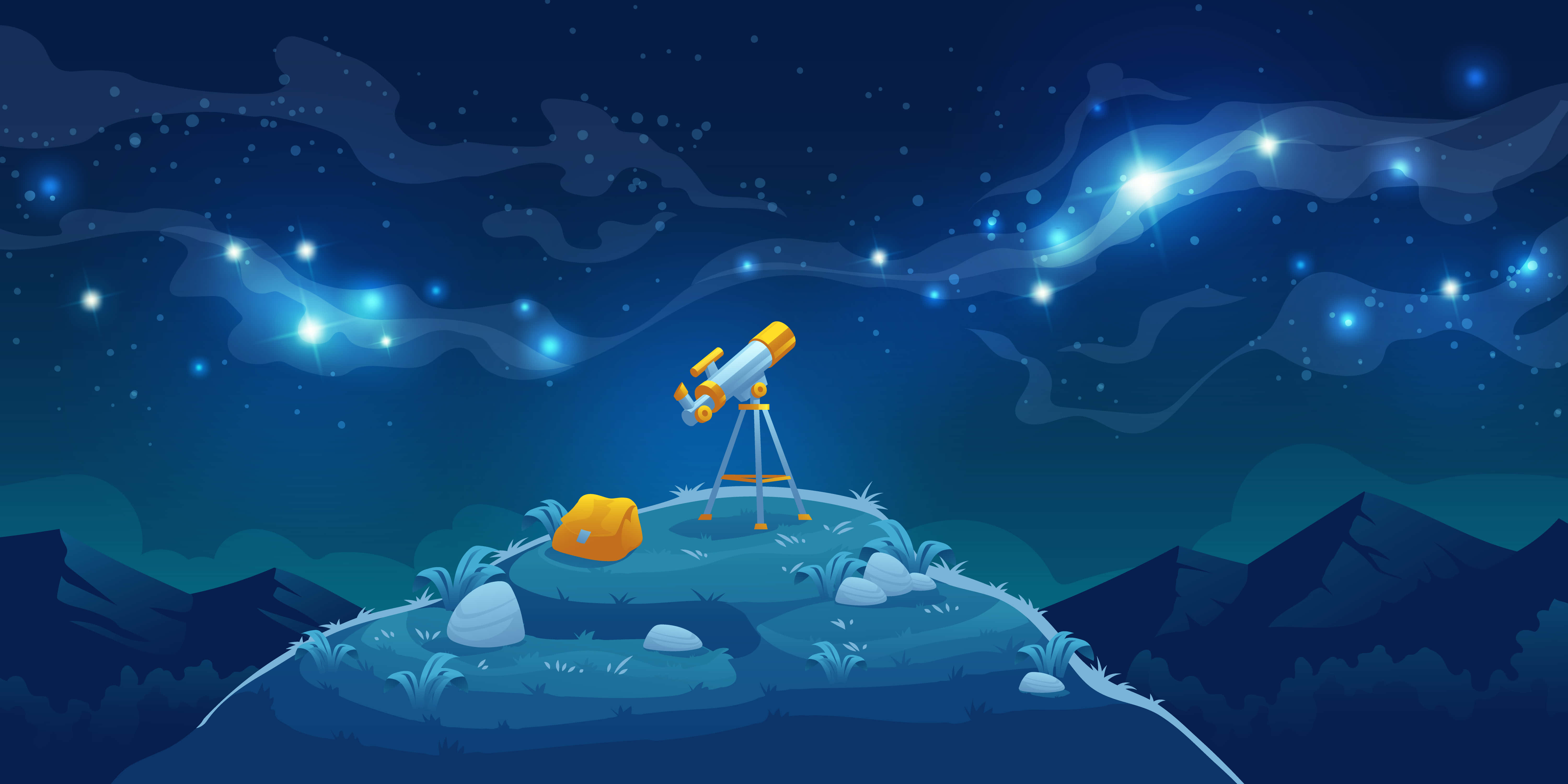 Cartoon Science 6000, 3000 wallpaper, yellow telescope, 5K Desktop Wallpaper