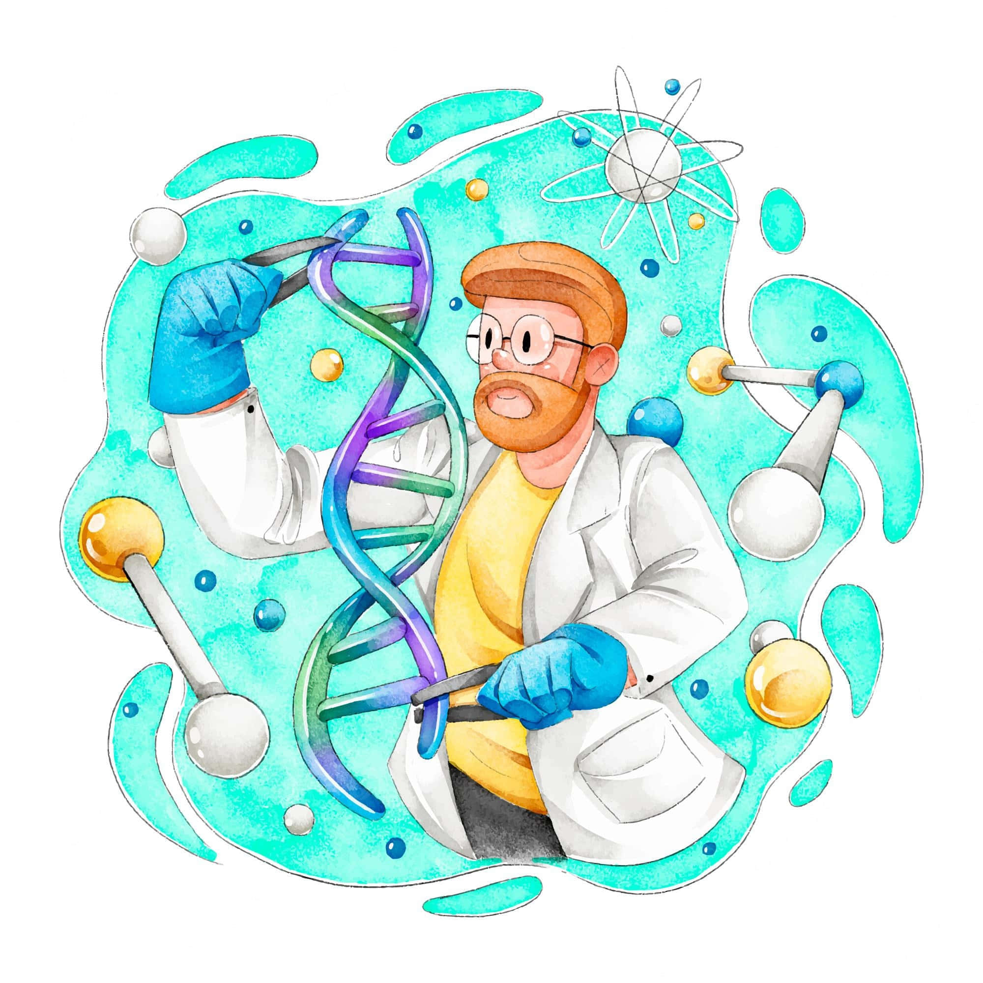 Cartoon Science 2000, 2000 x 2000, bearded scientist, Full HD Desktop Wallpaper