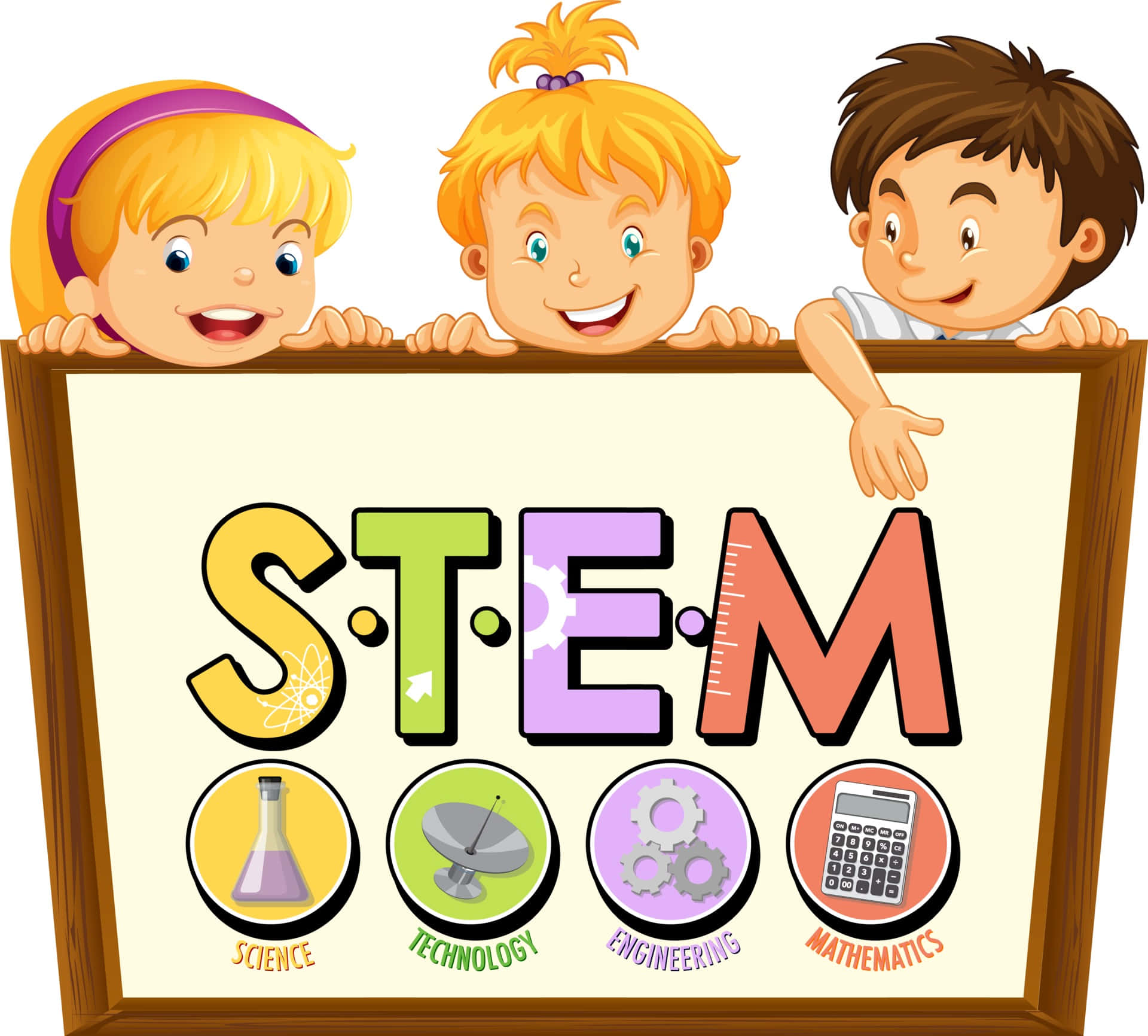 Cartoon Science, STEM, wooden sign, Full HD Desktop Wallpaper