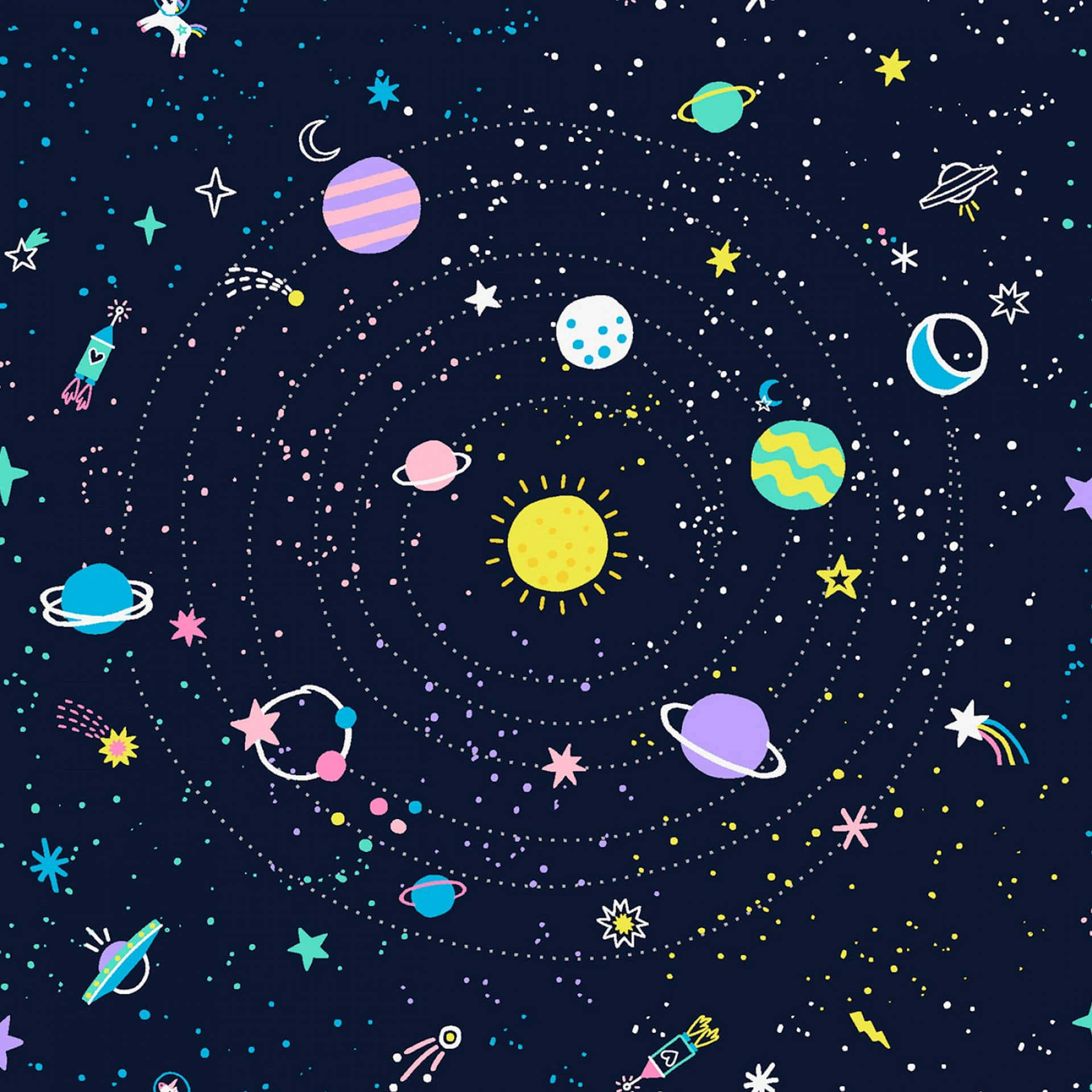 Cartoon Science, solar system, colorful planets, Full HD Desktop Wallpaper