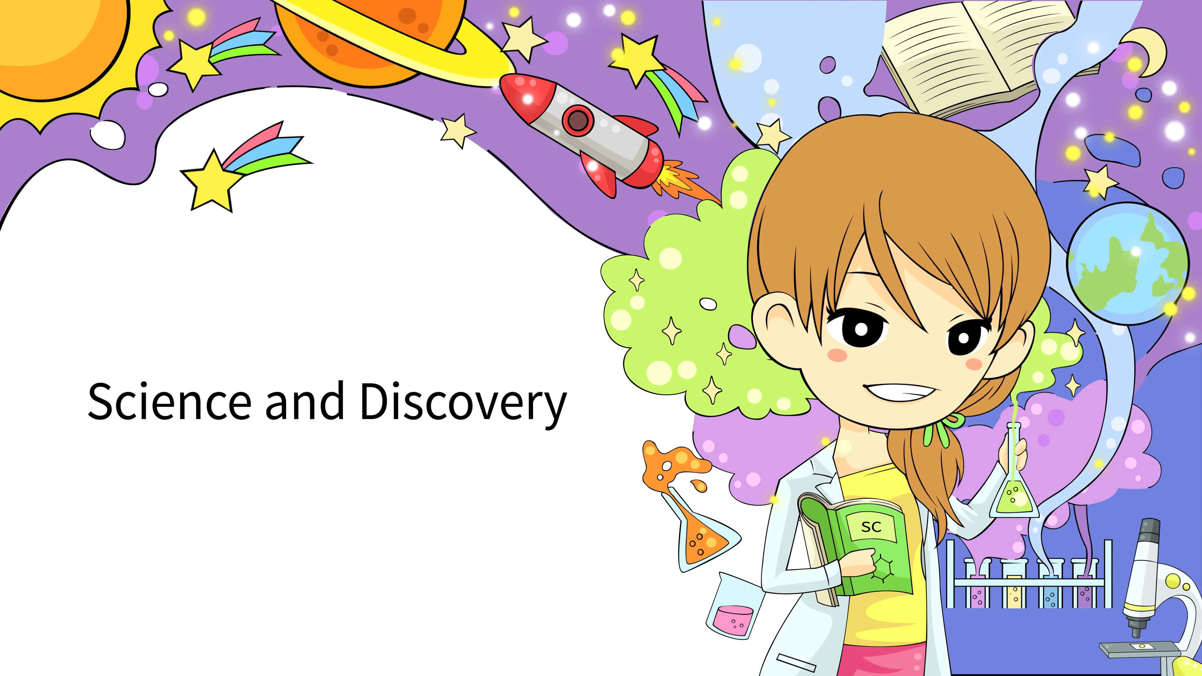 Cartoon Science, anime girl, lab coat, 4K Desktop Wallpaper
