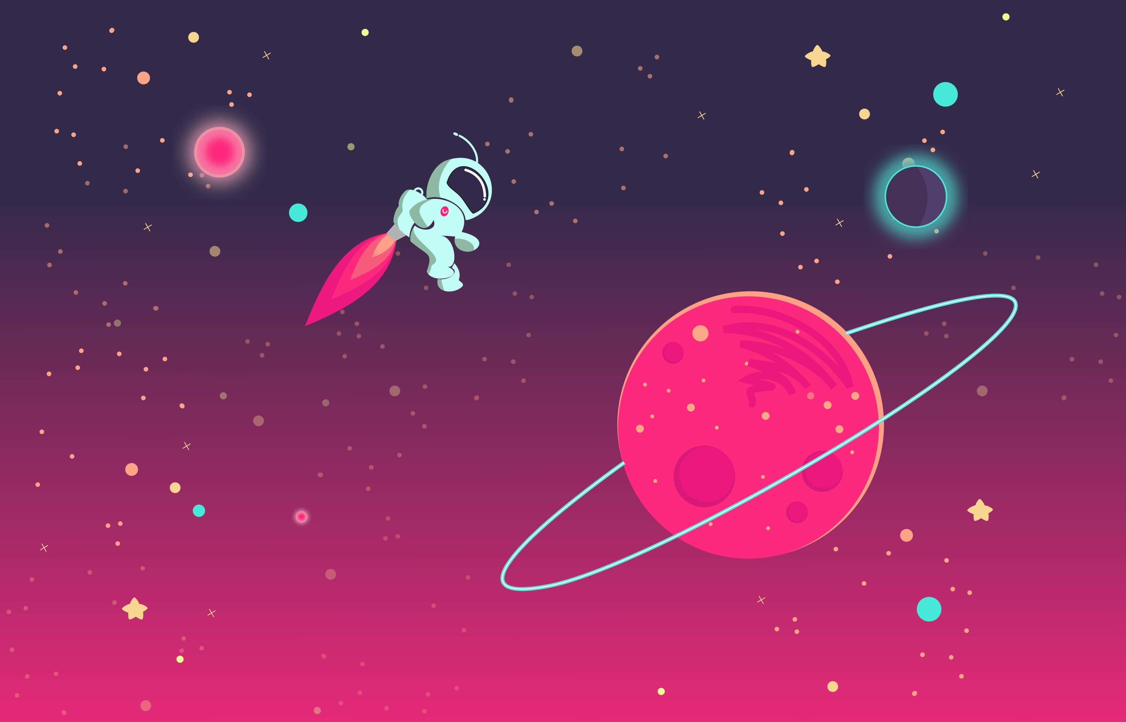 Cartoon Science, 3892 x 2495, pink ringed planet, 4K Desktop Wallpaper