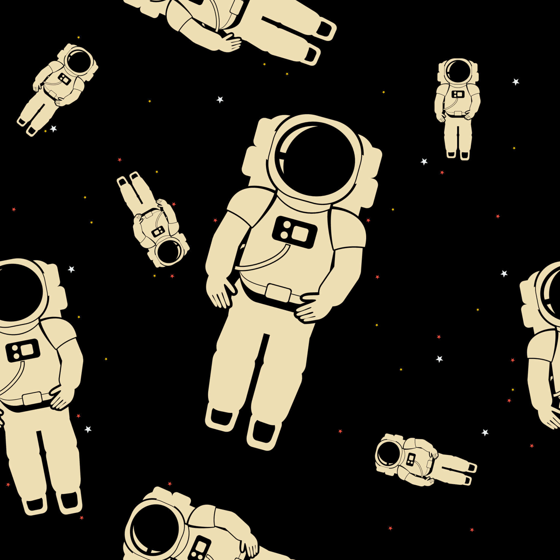Cartoon Science, creamy-colored astronauts, scattered stars, Full HD Desktop Wallpaper