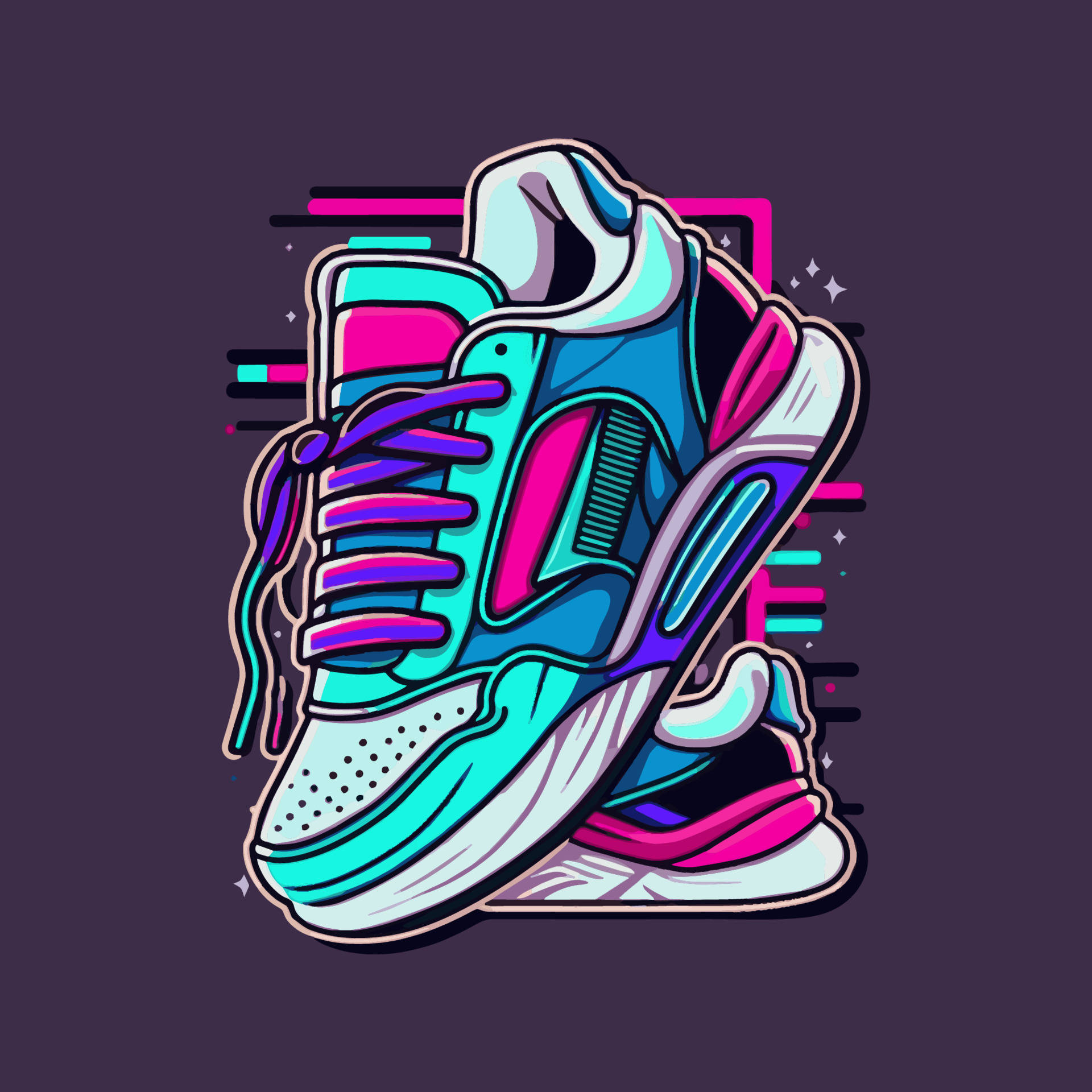 Cartoon Sneaker, neon, pink, Full HD Desktop Wallpaper