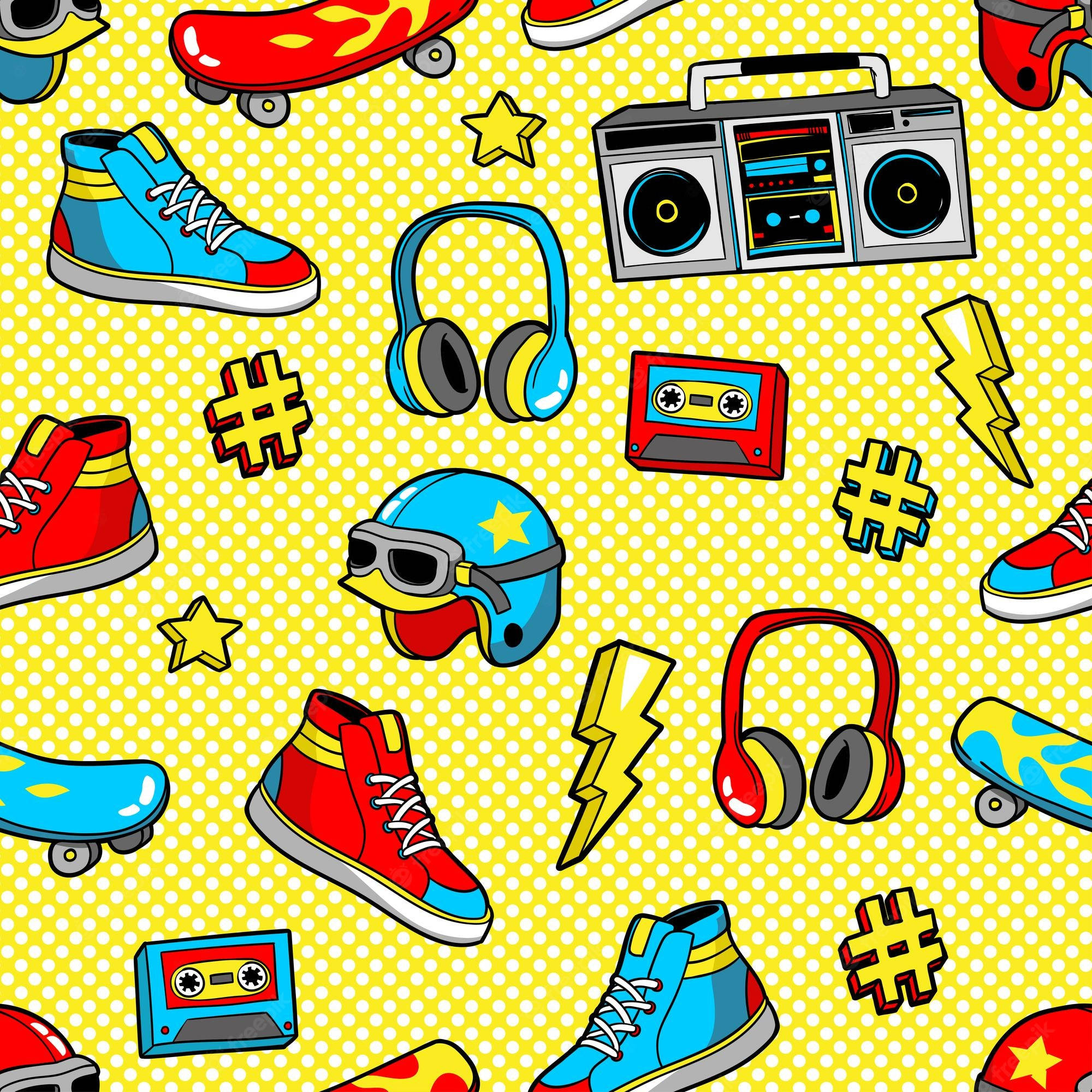 retro pop art, skateboards, sneakers, Full HD Desktop Wallpaper