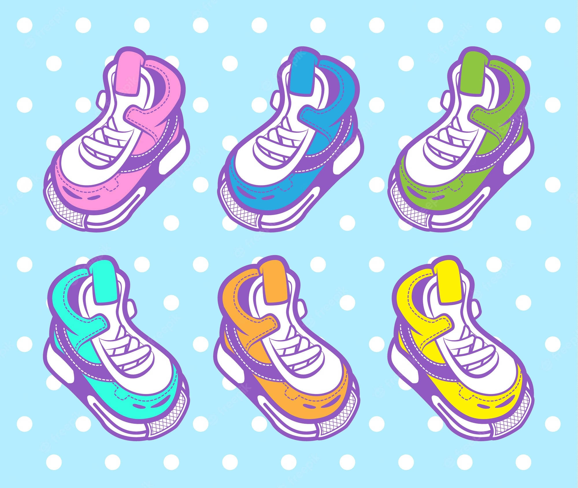 cartoon sneaker, pastel hues, light blue polka dot background, Full HD Desktop Wallpaper