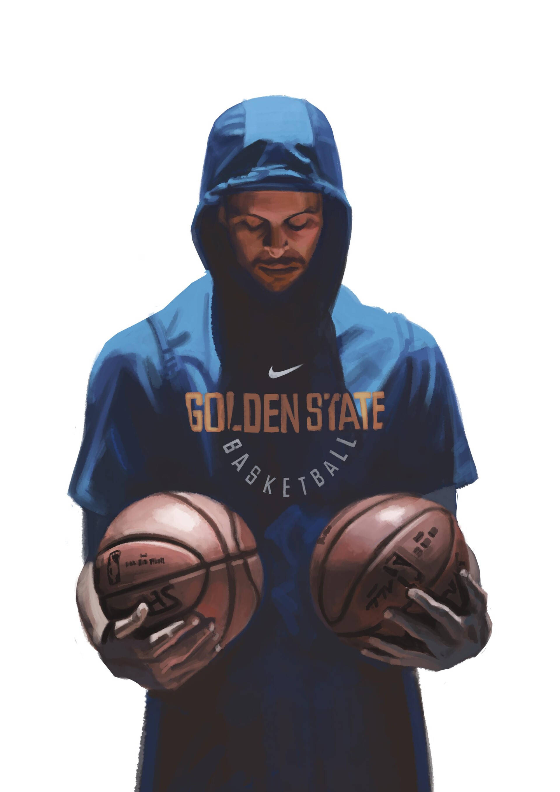 Stephen Curry, blue hoodie, two basketballs, 2K Phone Wallpaper