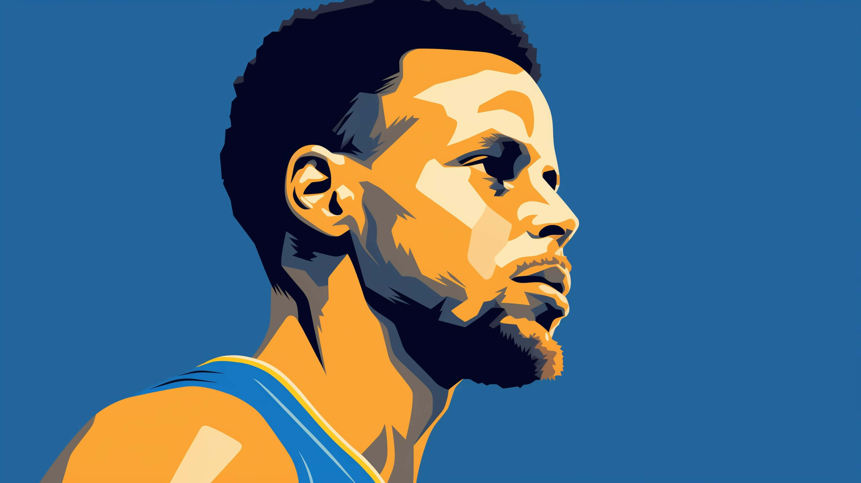 Cartoon Stephen Curry, profile, solid blue background, 2K Desktop Wallpaper