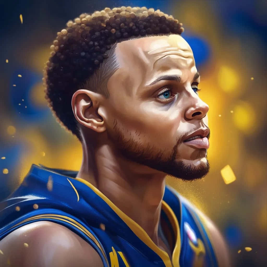 Cartoon Stephen Curry, blue and gold jersey, confetti, SD Desktop Wallpaper