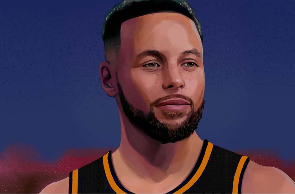 Cartoon Stephen Curry, Stephen Curry, black and yellow jersey, SD Desktop Wallpaper