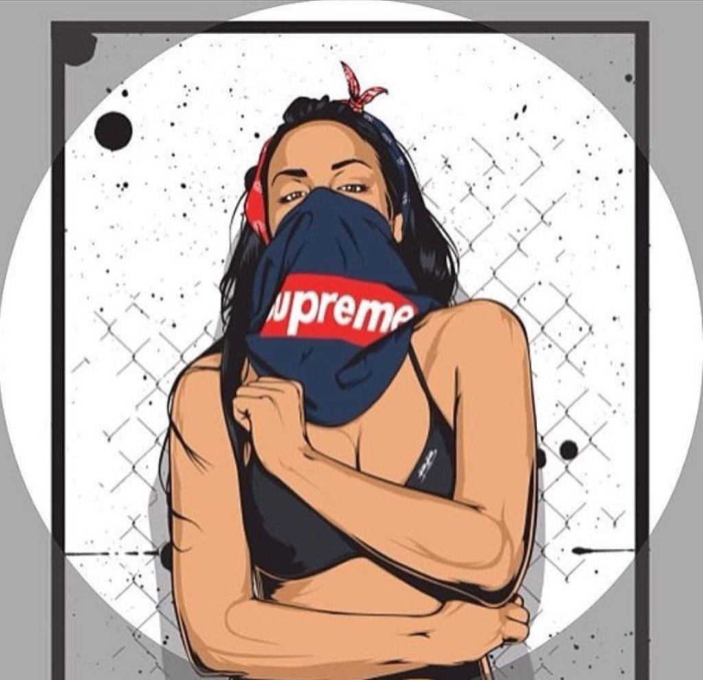 Supreme bandana, chain-link fence, stylized illustration, SD Desktop Wallpaper