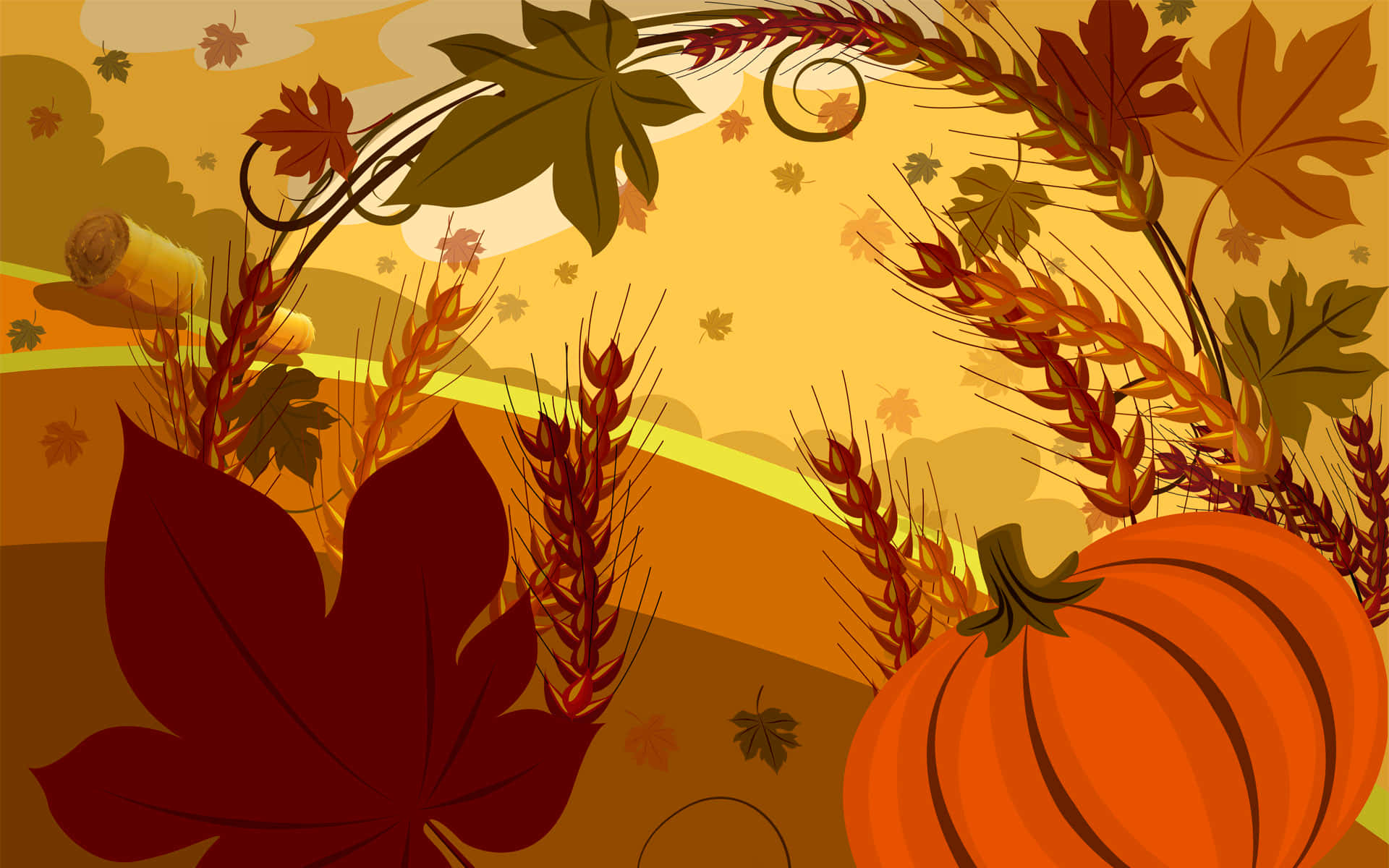 Cartoon Thanksgiving, autumn harvest, pumpkins, Full HD Desktop Wallpaper