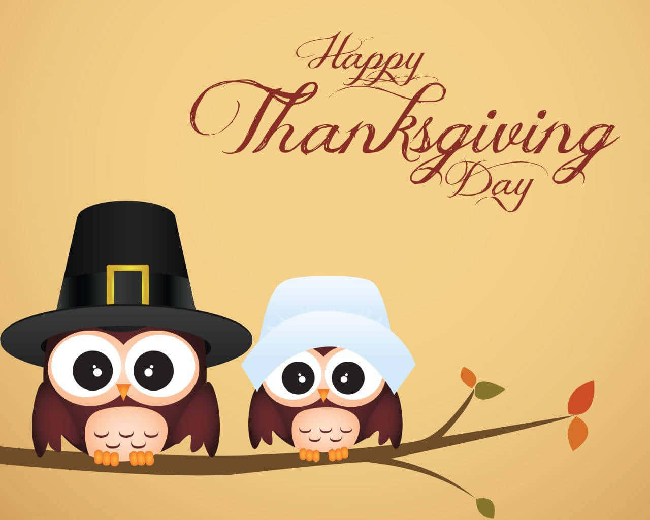 Cartoon Thanksgiving, pilgrim hats, autumn leaves, HD Desktop Wallpaper