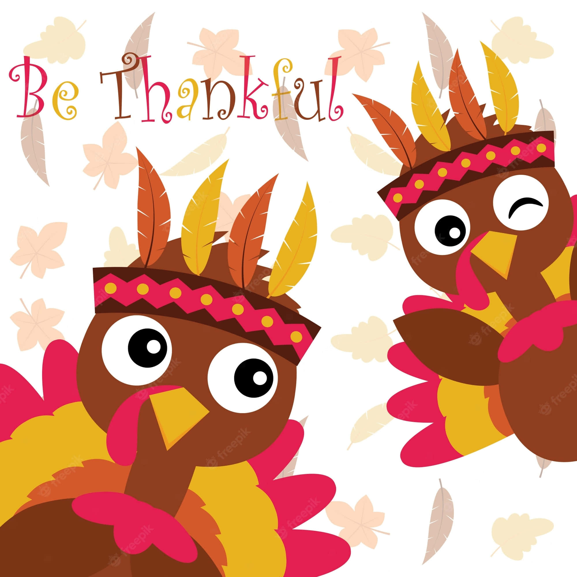 cartoon thanksgiving, turkeys, feather headdresses, Full HD Desktop Wallpaper