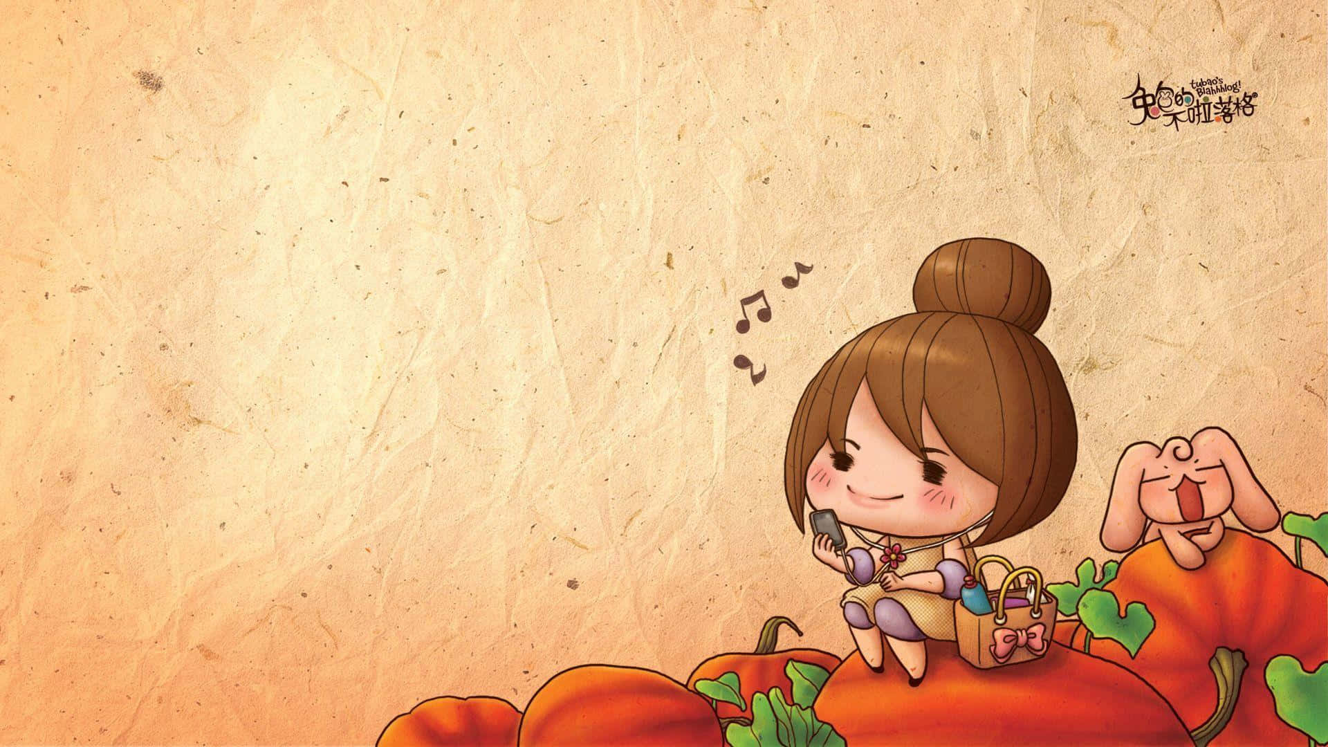 Cartoon Thanksgiving, pumpkins, brown hair, Full HD Desktop Wallpaper