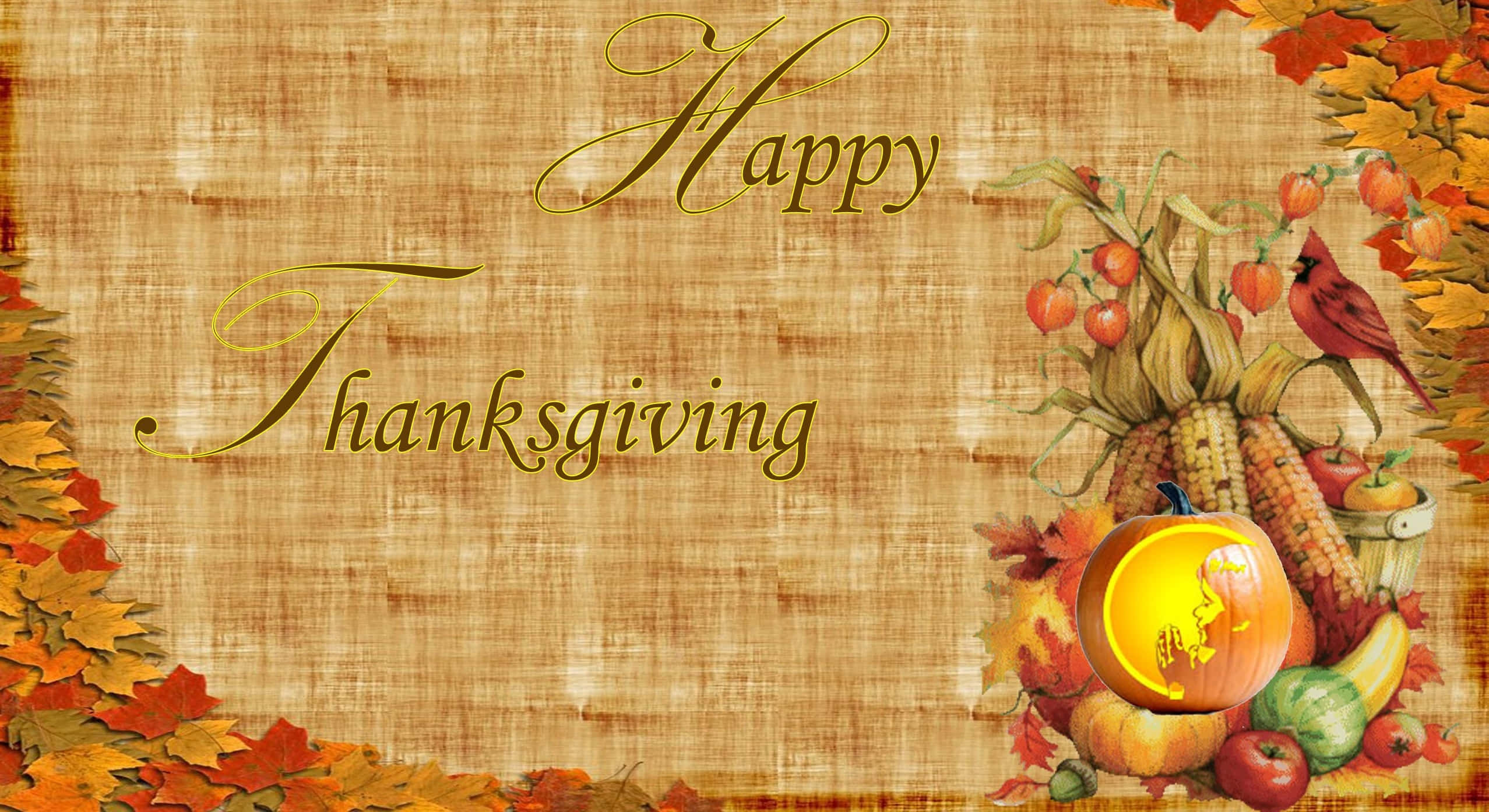 Happy Thanksgiving, brown parchment, golden script, Full HD Desktop Wallpaper