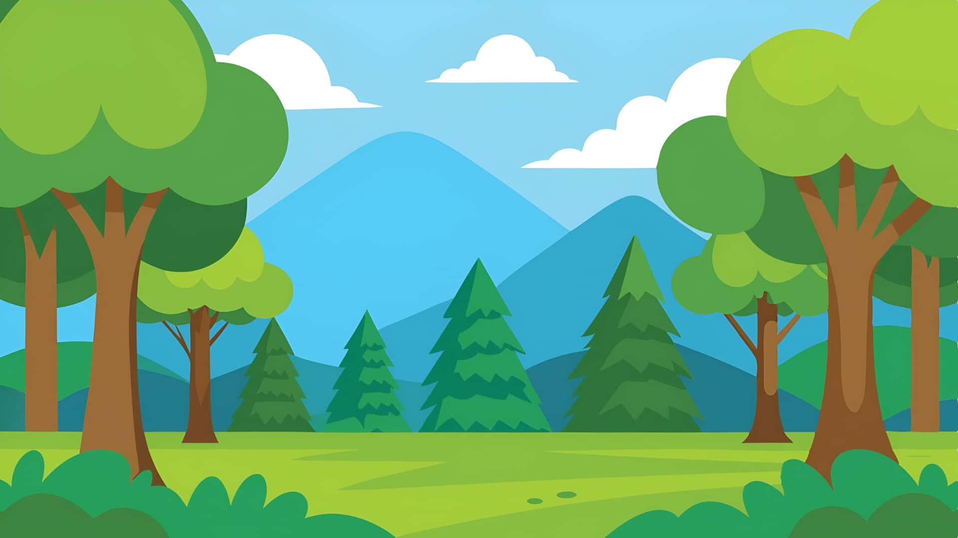 cartoon forest, green trees, blue sky, Full HD Desktop Wallpaper