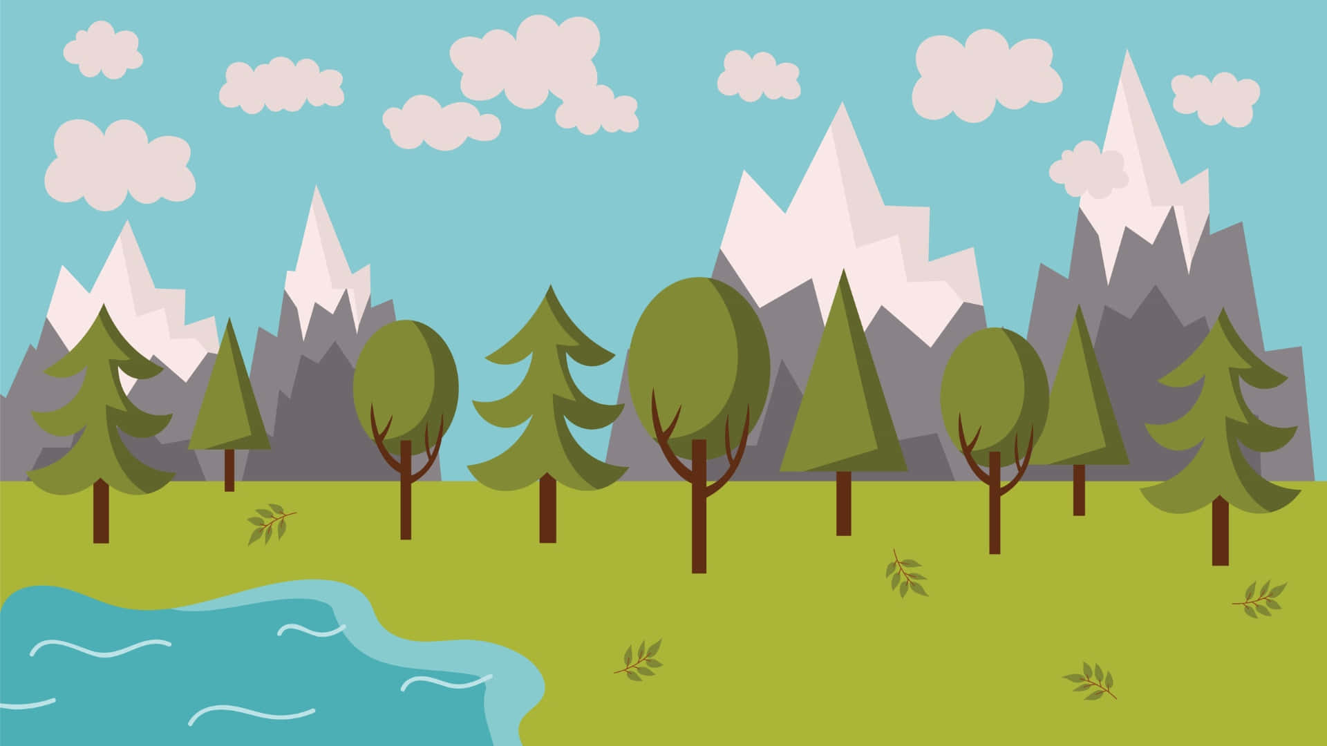 Cartoon Trees, mountains, green trees, Full HD Desktop Wallpaper