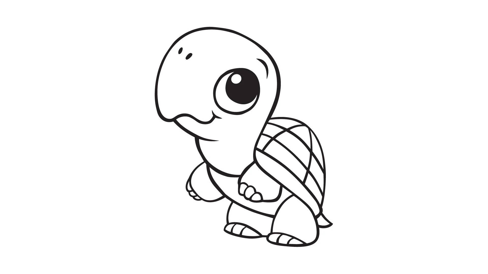 sketch cartoon turtle, big eyes, striped shell, Full HD Desktop Wallpaper