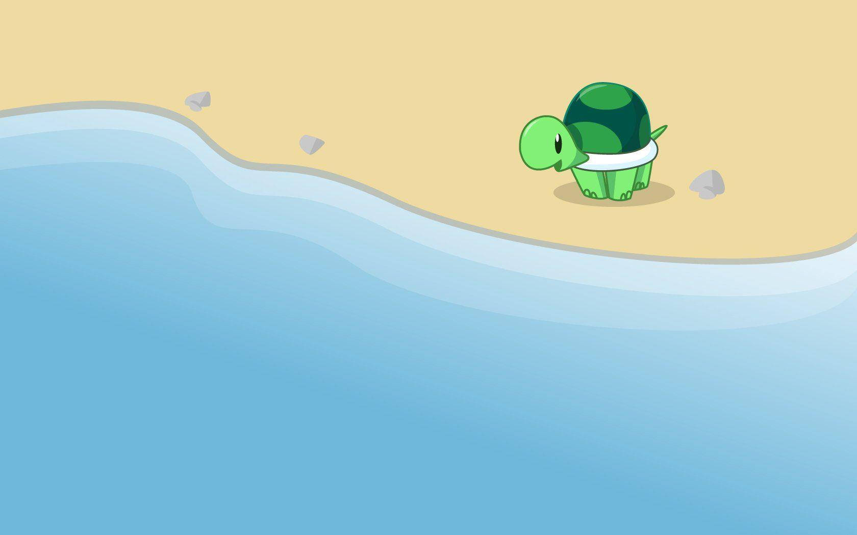 cartoon turtle, seashore, sandy beach, HD Desktop Wallpaper