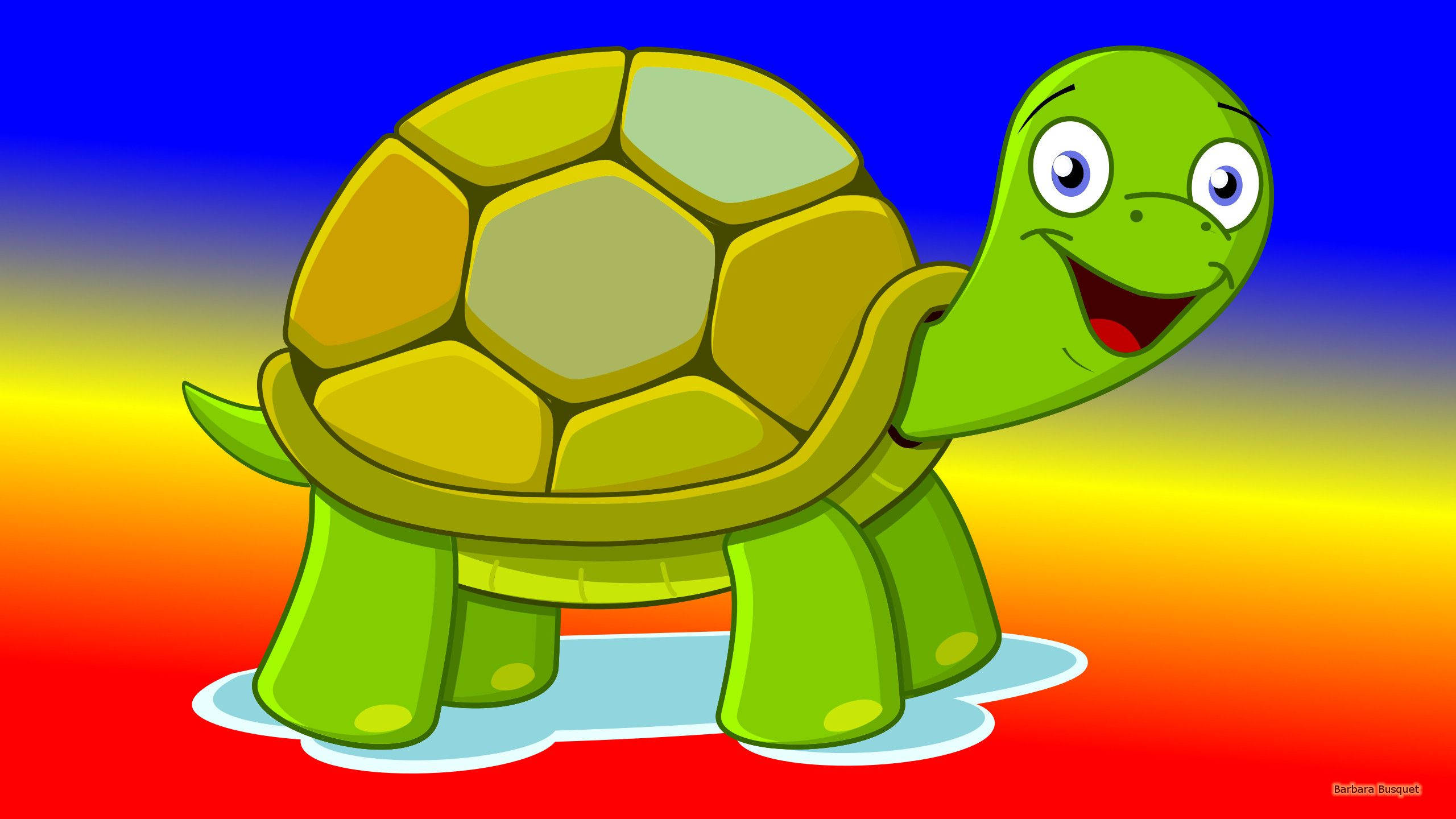 colorful cartoon turtle, green shell, colorful gradient background, 2K Desktop Wallpaper