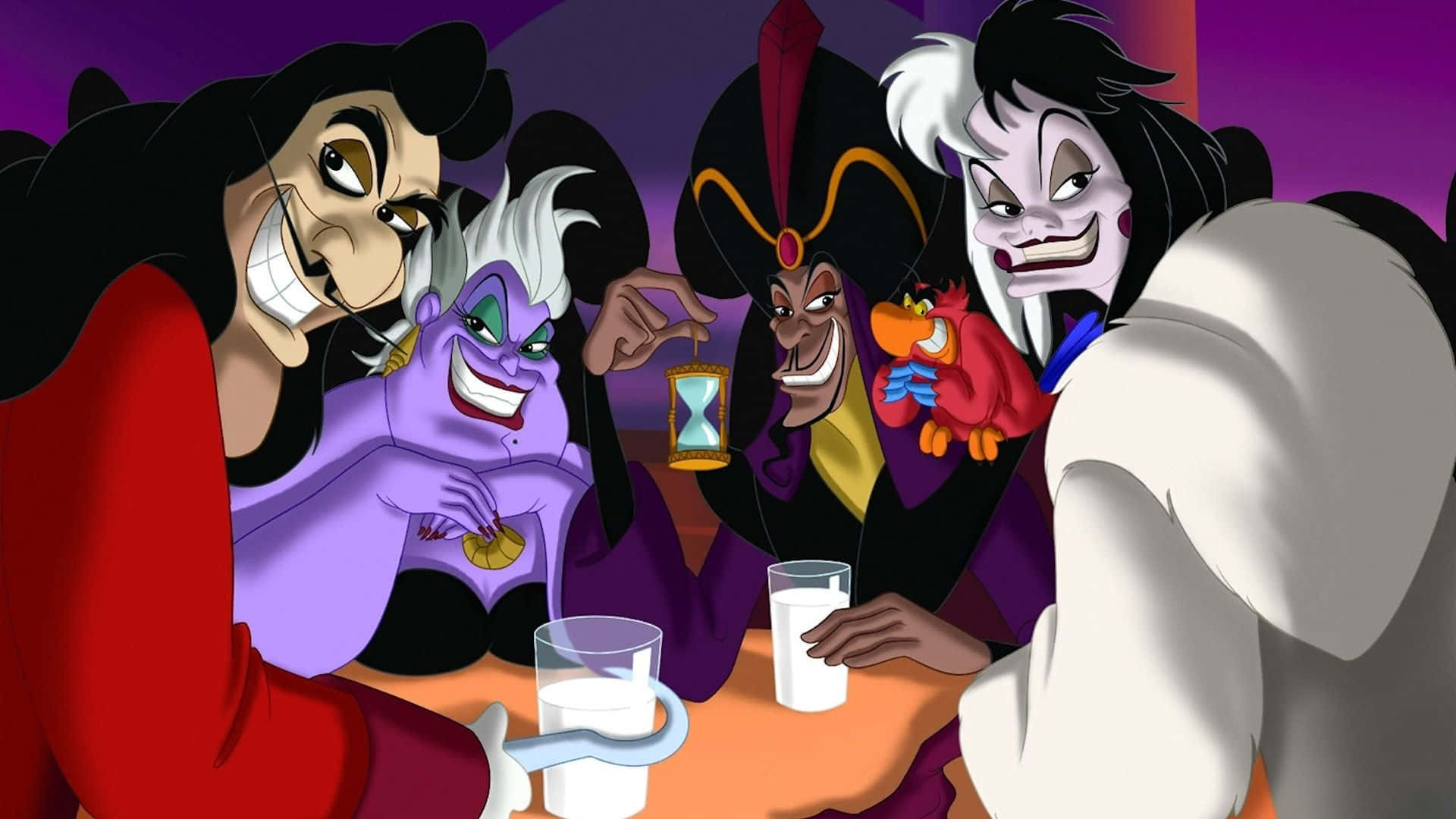 Cartoon Villains, table, drinks, Full HD Desktop Wallpaper