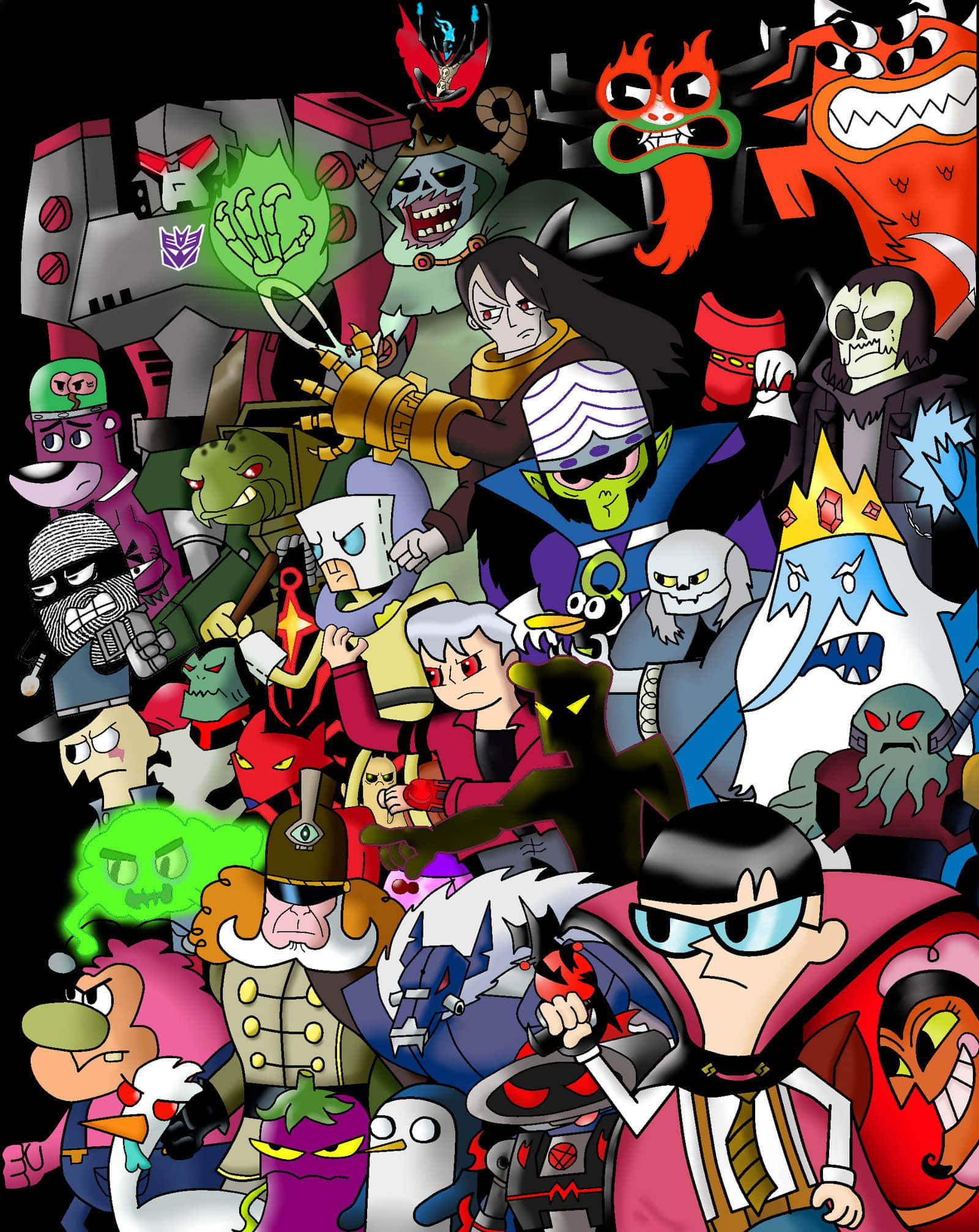 Cartoon Villains, black background, vibrant colors, Full HD Phone Wallpaper
