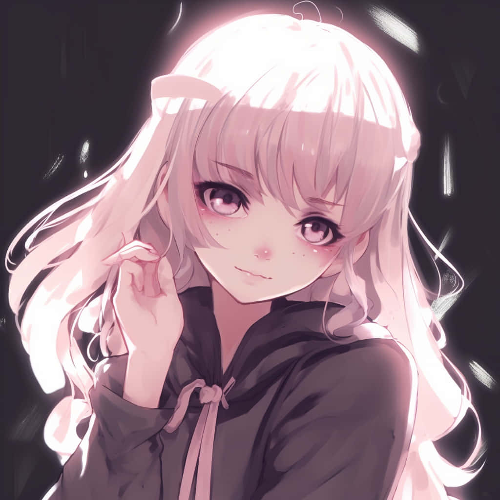 glowing pink-haired anime girl, dark hoodie, rainy night backdrop, SD Desktop Wallpaper